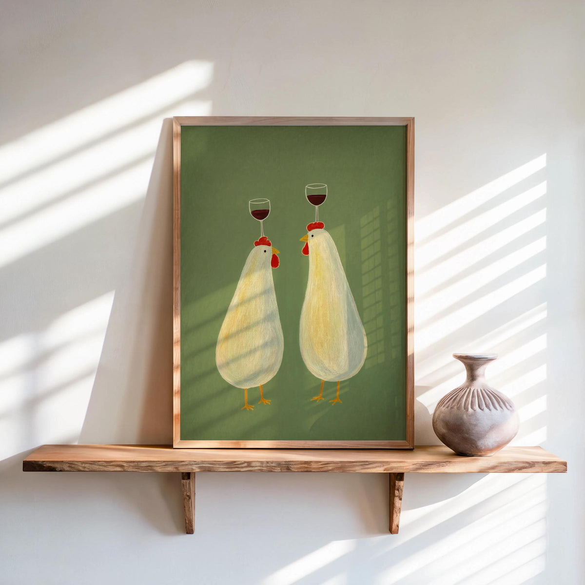 Abstract Chicken Wine Art, Funny Rustic Kitchen Wall Decor, Whimsical Rooster Poster, Funny Farmhouse Print, Colorful Bird Animal Canvas