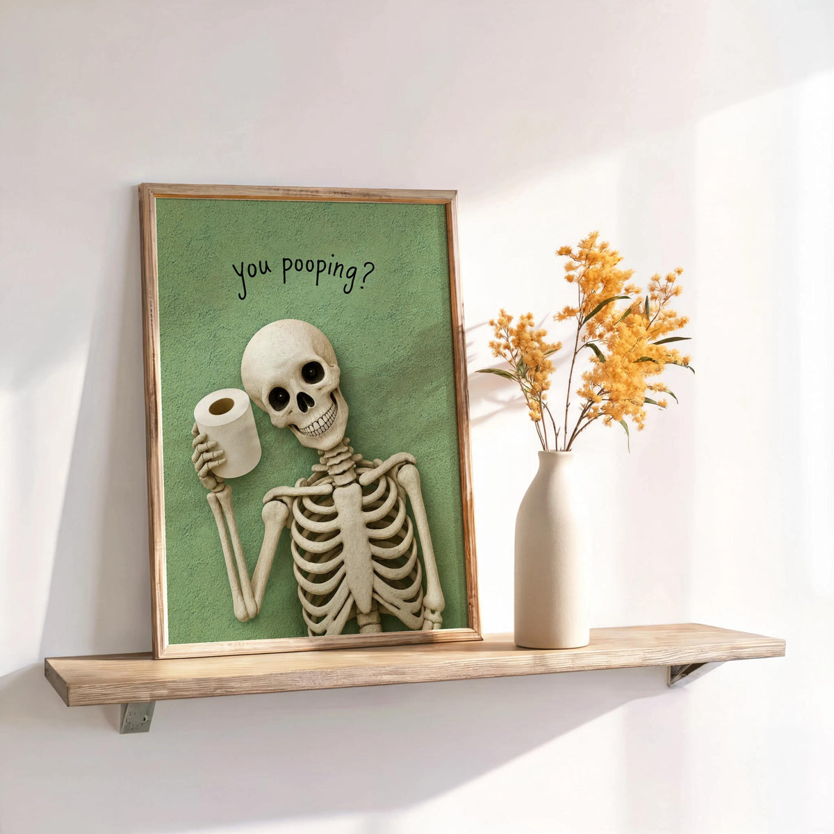 Funny Skeleton Bathroom Art, "You pooping?" Spooky Toilet Decor, Halloween Wall Print, Dark Humor Home Accent, Quirky Skull Illustration