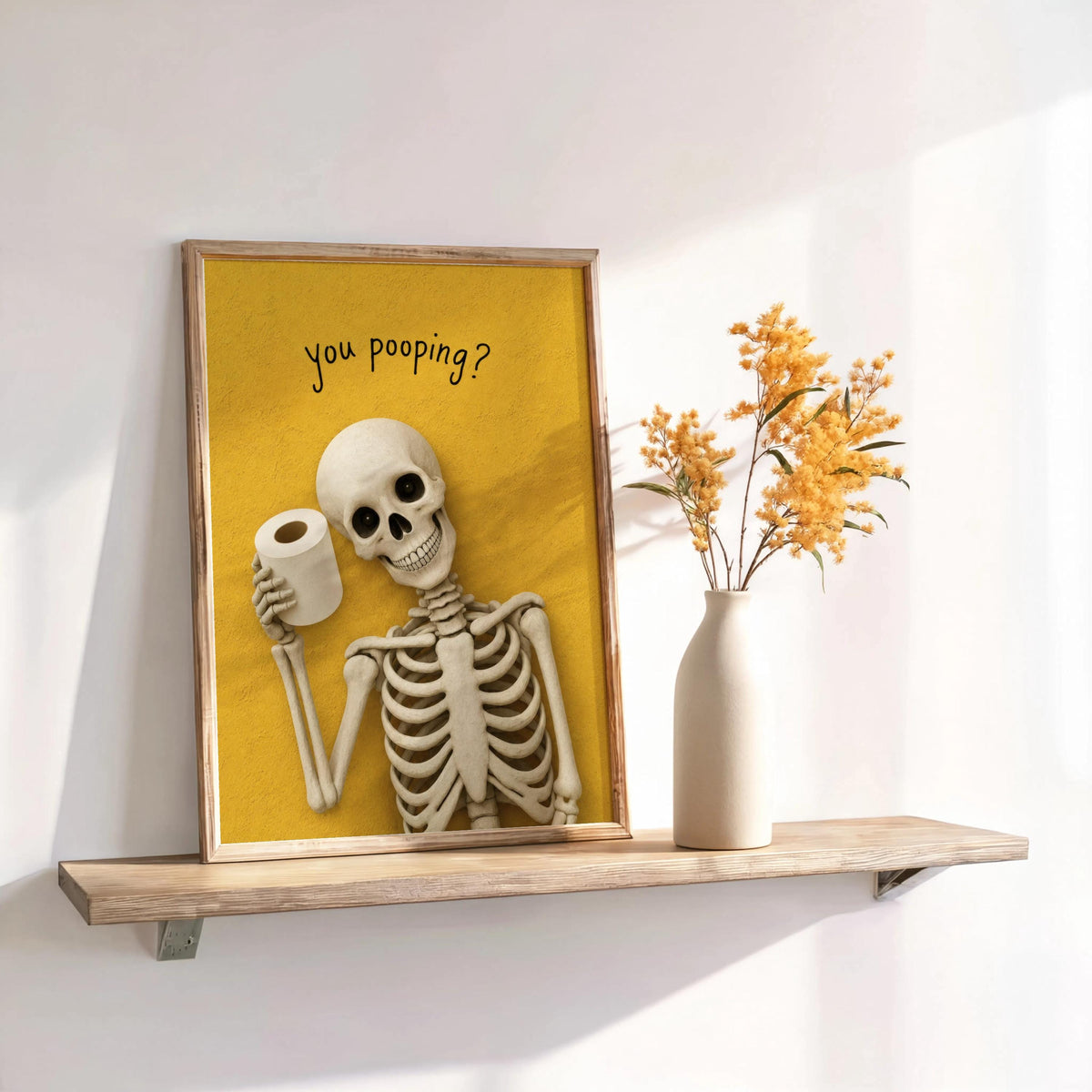 Funny Skeleton Bathroom Art, "You pooping?" Spooky Toilet Decor, Halloween Wall Print, Dark Humor Home Accent, Quirky Skull Illustration
