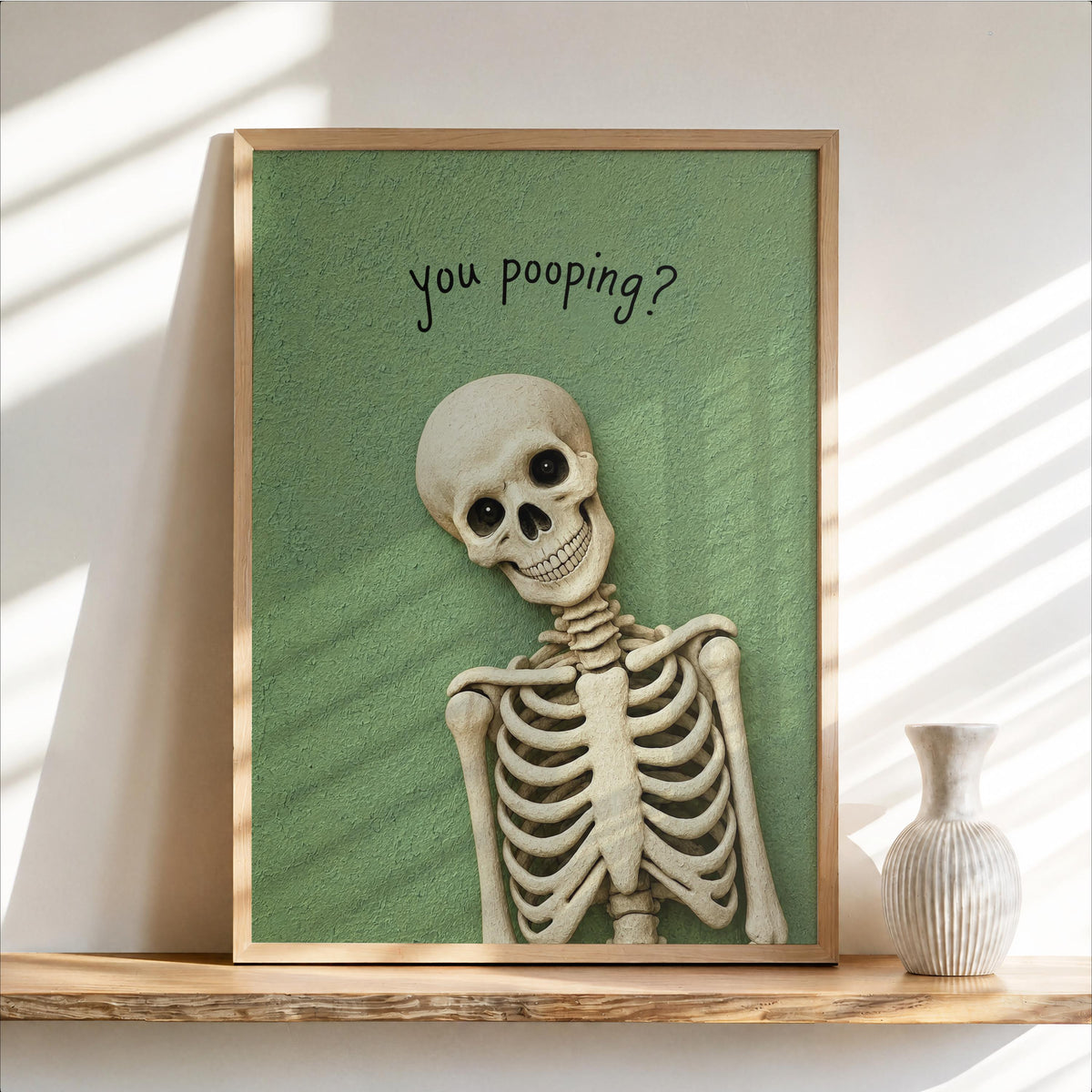 Are you poopinng Skeleton Toilet Humor Print, Funny Skull Bathroom Wall Art, Spooky Restroom Decor, Quirky Halloween Accent, Goth Home Gift
