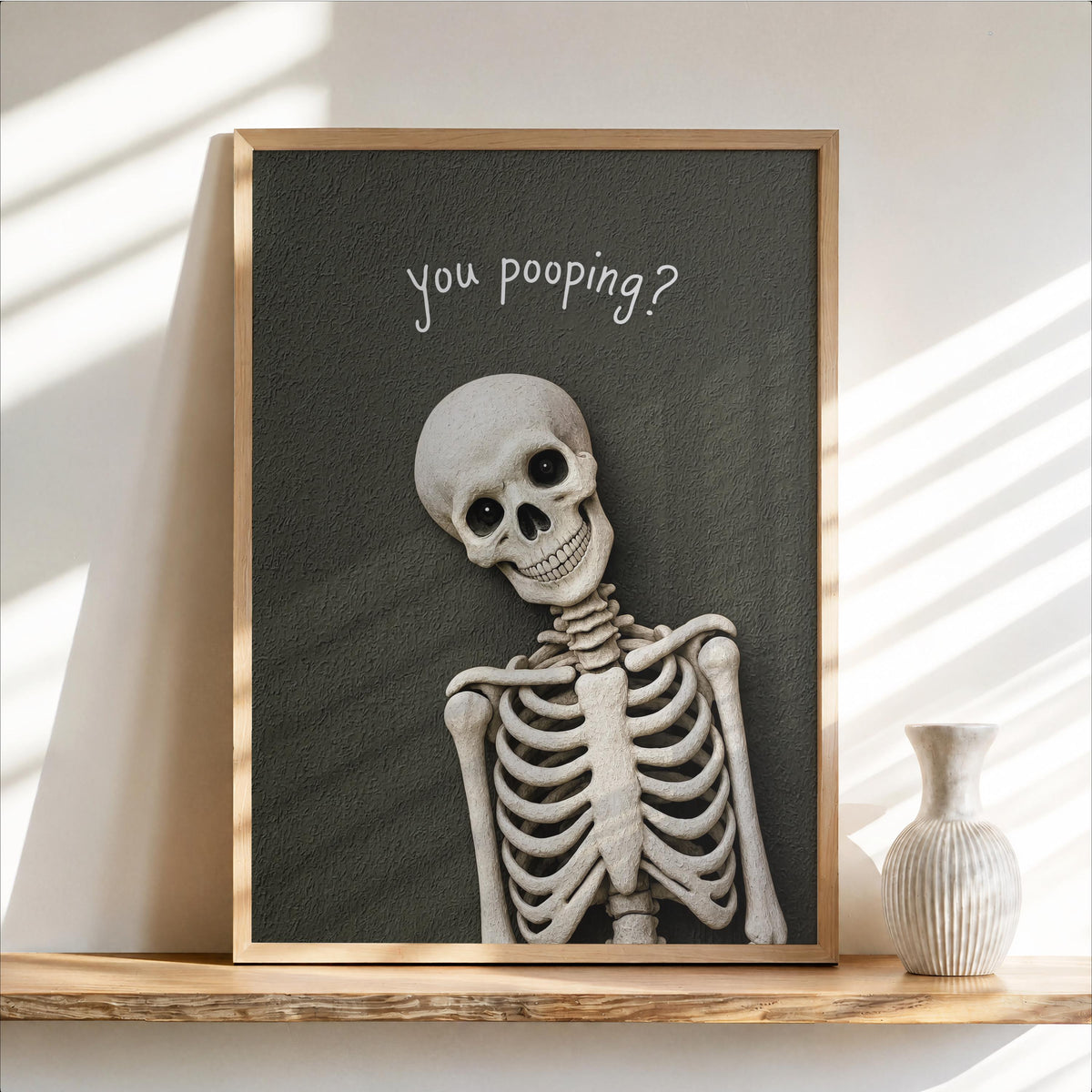 Are you poopinng Skeleton Toilet Humor Print, Funny Skull Bathroom Wall Art, Spooky Restroom Decor, Quirky Halloween Accent, Goth Home Gift