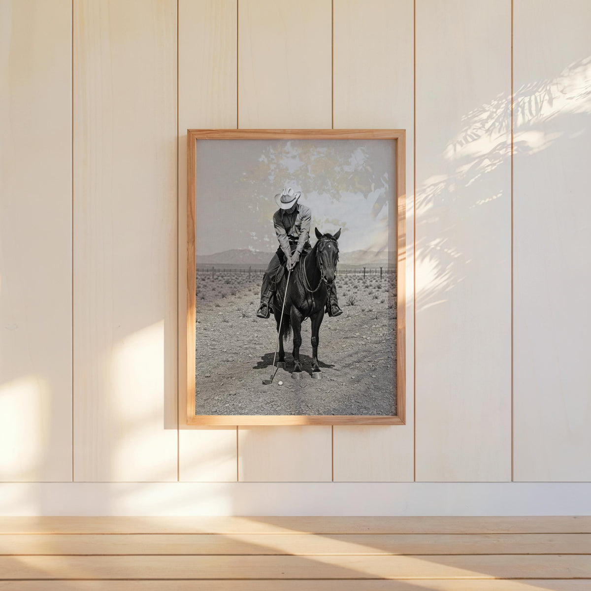 Cowboy Golf Art, Vintage Horse Rider Photography, Western Wall Poster, Equestrian Ranch Decor, Funny Black & White Golfer Gift, Funny Photo