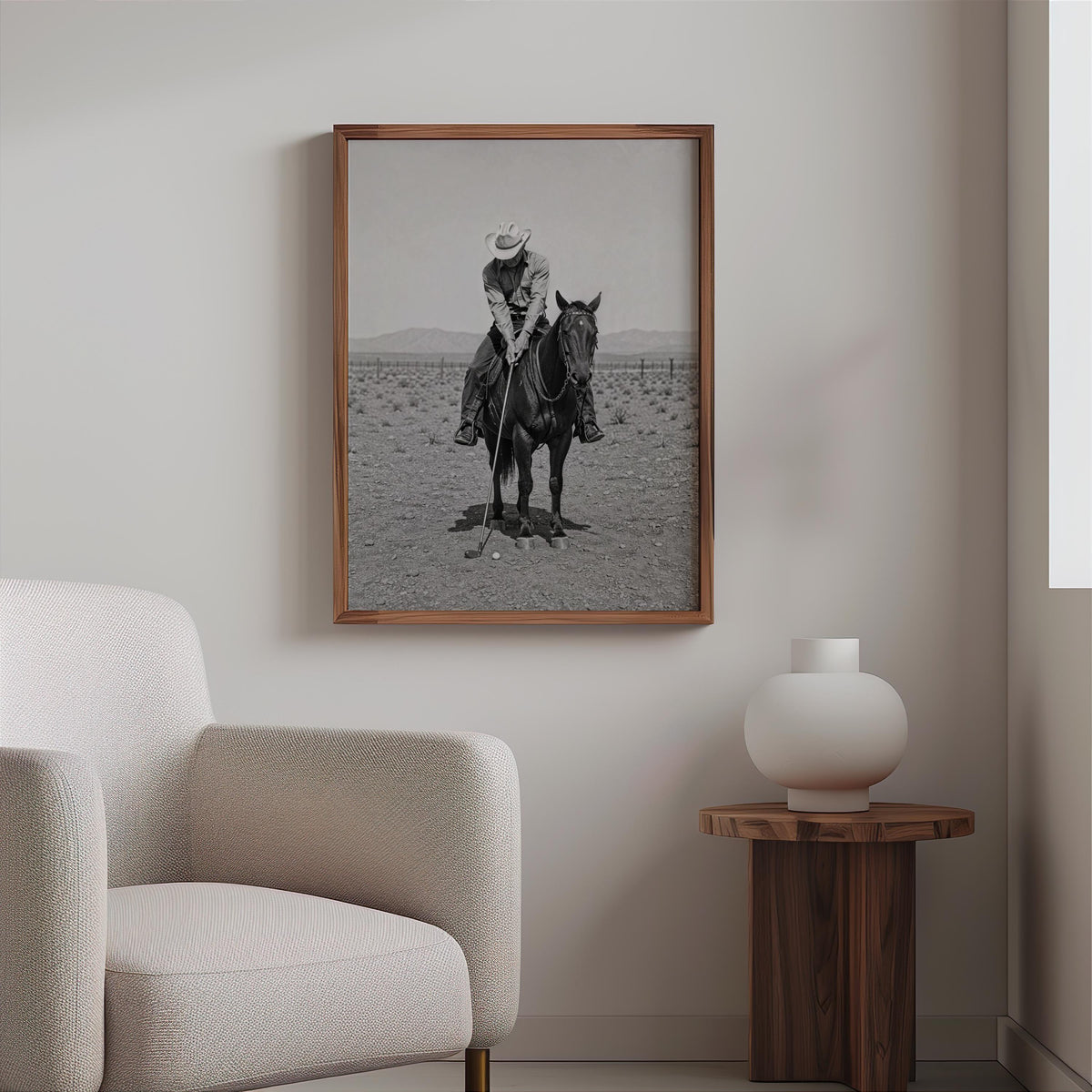 Cowboy Golf Art, Vintage Horse Rider Photography, Western Wall Poster, Equestrian Ranch Decor, Funny Black & White Golfer Gift, Funny Photo