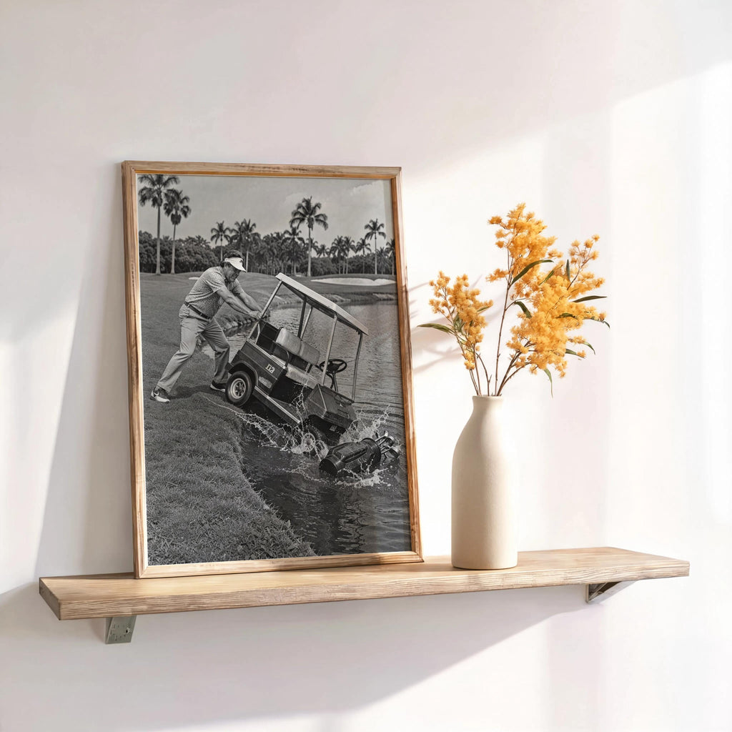 Angry Golfer Print, Funny Golf Cart Wall Art, Vintage Black and White Photography, Frustrated Golfer Gift, Man Cave Decor