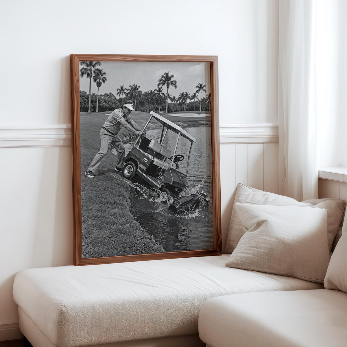 Angry Golfer Print, Funny Golf Cart Wall Art, Vintage Black and White Photography, Frustrated Golfer Gift, Man Cave Decor