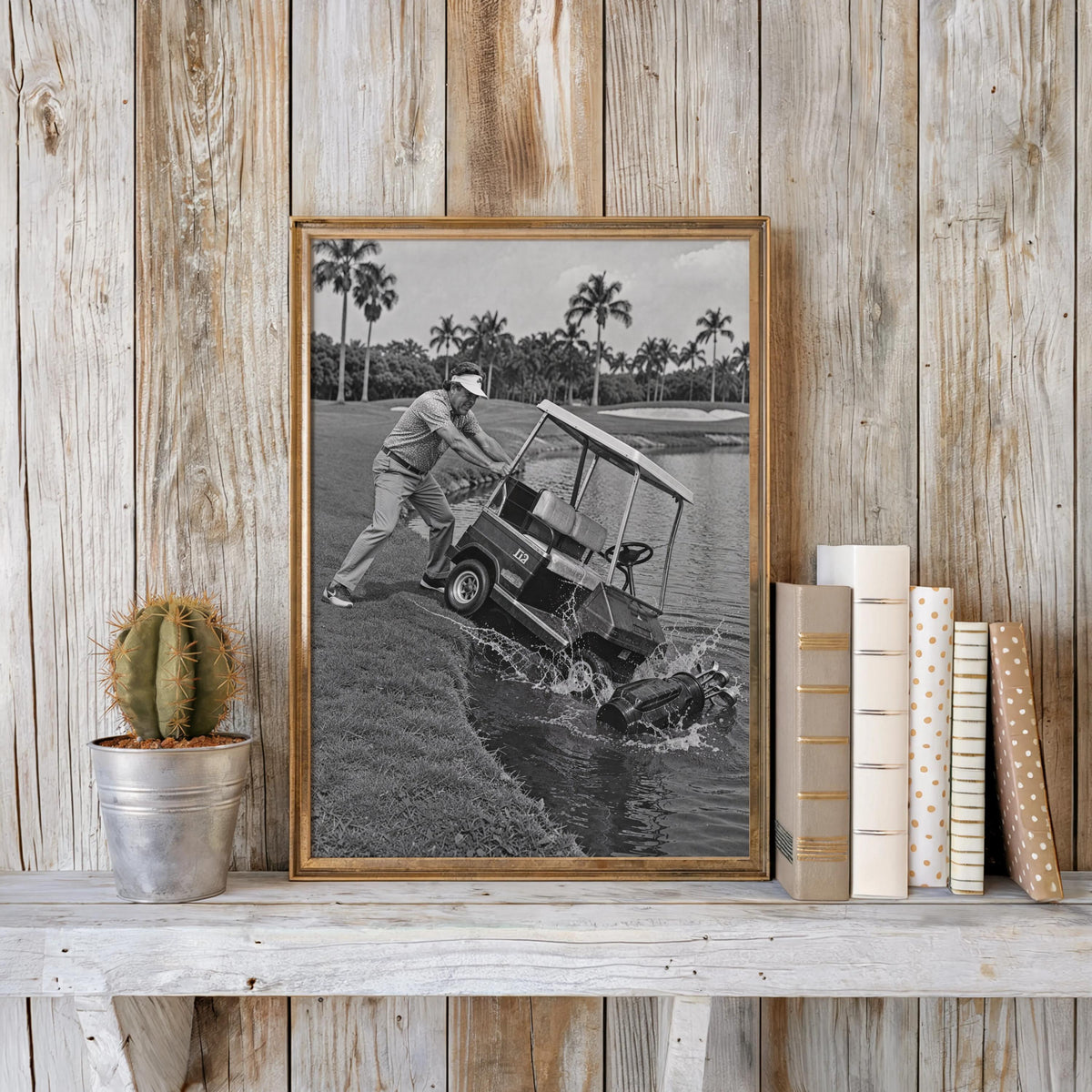 Angry Golfer Print, Funny Golf Cart Wall Art, Vintage Black and White Photography, Frustrated Golfer Gift, Man Cave Decor