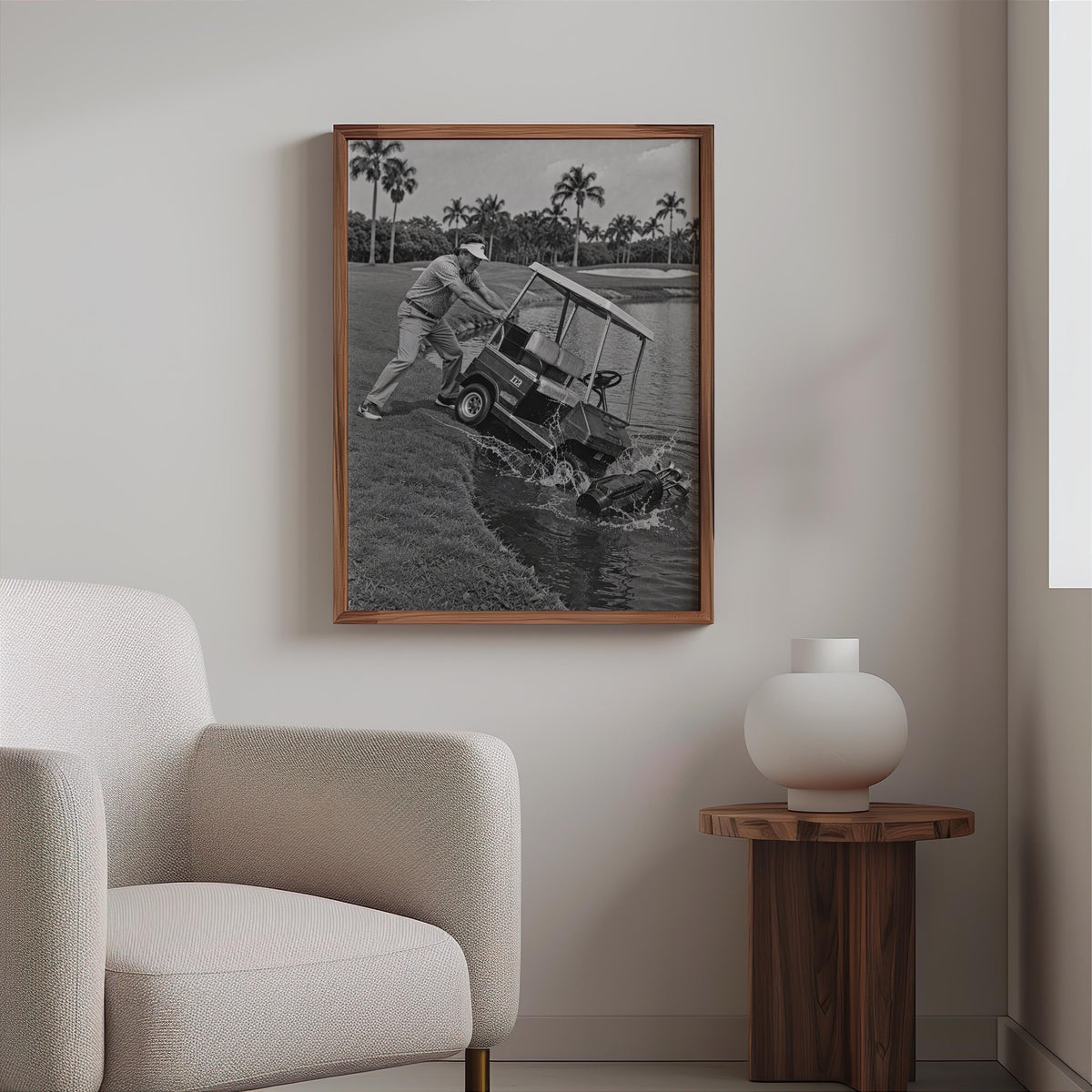 Angry Golfer Print, Funny Golf Cart Wall Art, Vintage Black and White Photography, Frustrated Golfer Gift, Man Cave Decor