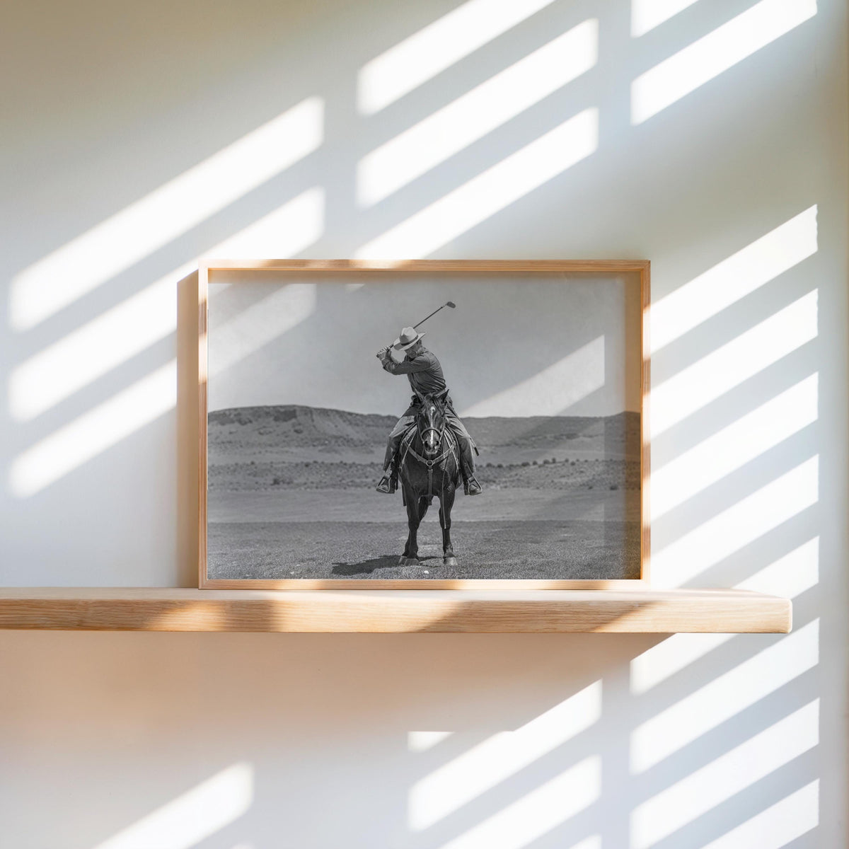 Western Golfer Poster, Cowboy Riding Horse With Golf Club, Retro Black and White Photography, Old West Golf Lover Gift, Funny Photography