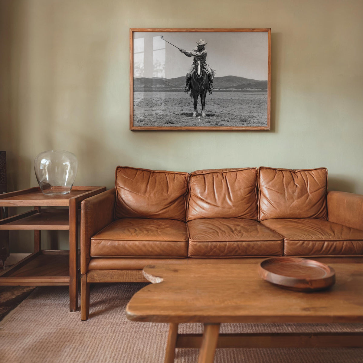 Cowboy Playing Golf Wall Art, Vintage Western Print, Black and White Horse Poster, Funny Golf Decor, Rustic Man Cave Photography