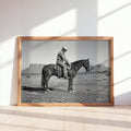 Cowboy Playing Golf Print, Vintage Western Wall Art, Black and White Horse Photography, Funny Golf Decor, Rustic Man Cave Poster