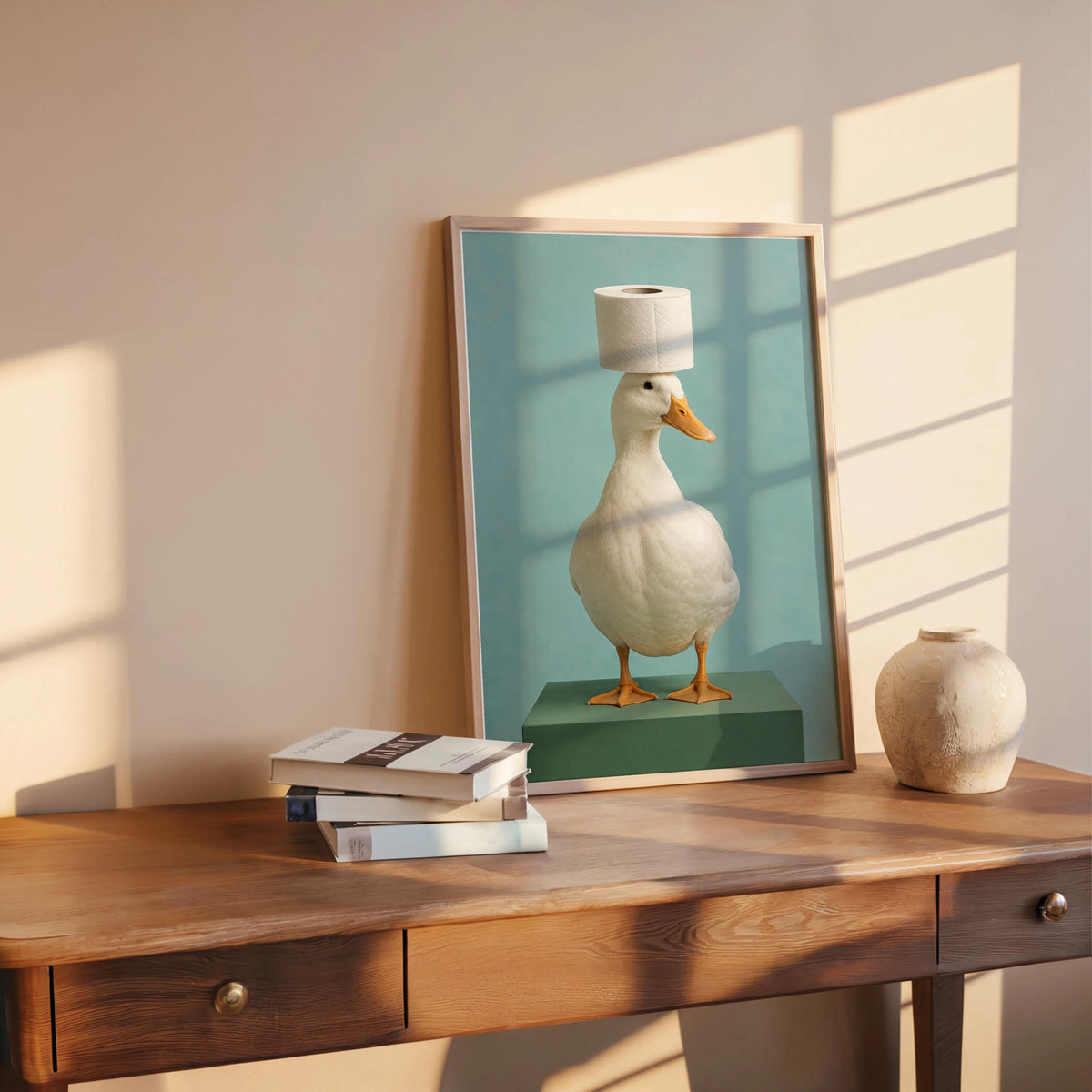 Quirky Duck Toilet Art Print, Whimsical Bird Poster, Funny Guest Bathroom Restroom Decor, Surreal Photo, Animal Lover Housewarming Gift