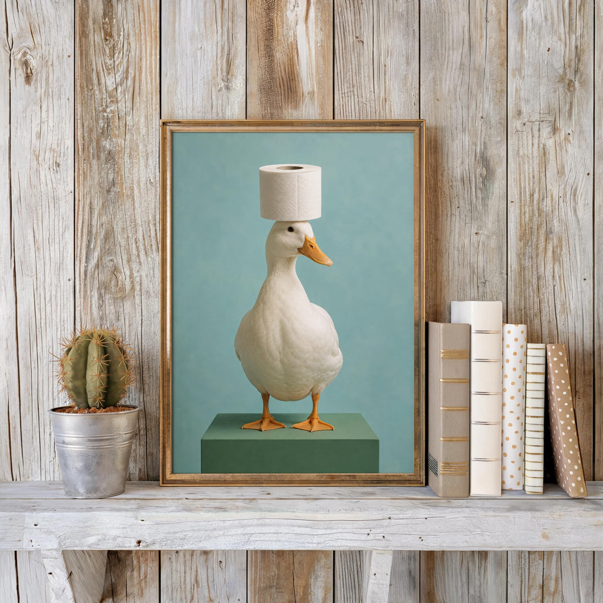 Quirky Duck Toilet Art Print, Whimsical Bird Poster, Funny Guest Bathroom Restroom Decor, Surreal Photo, Animal Lover Housewarming Gift
