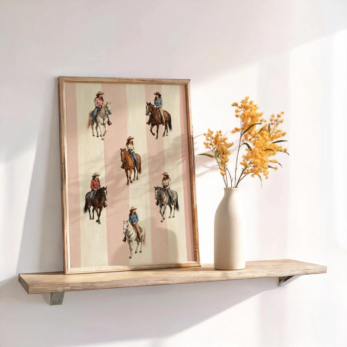 Striped Cowgirl Wall Art, Western Horse Rider Print, Vintage Cowboy Decor, Girly Equestrian Gift, Retro Americana Ranch House Poster