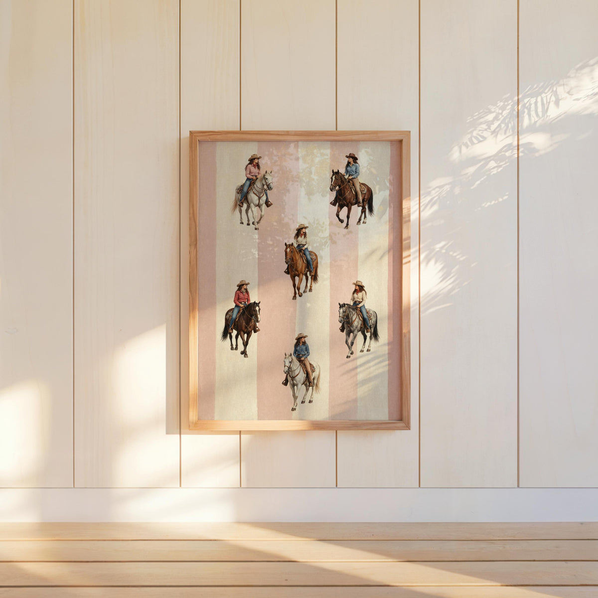 Striped Cowgirl Wall Art, Western Horse Rider Print, Vintage Cowboy Decor, Girly Equestrian Gift, Retro Americana Ranch House Poster