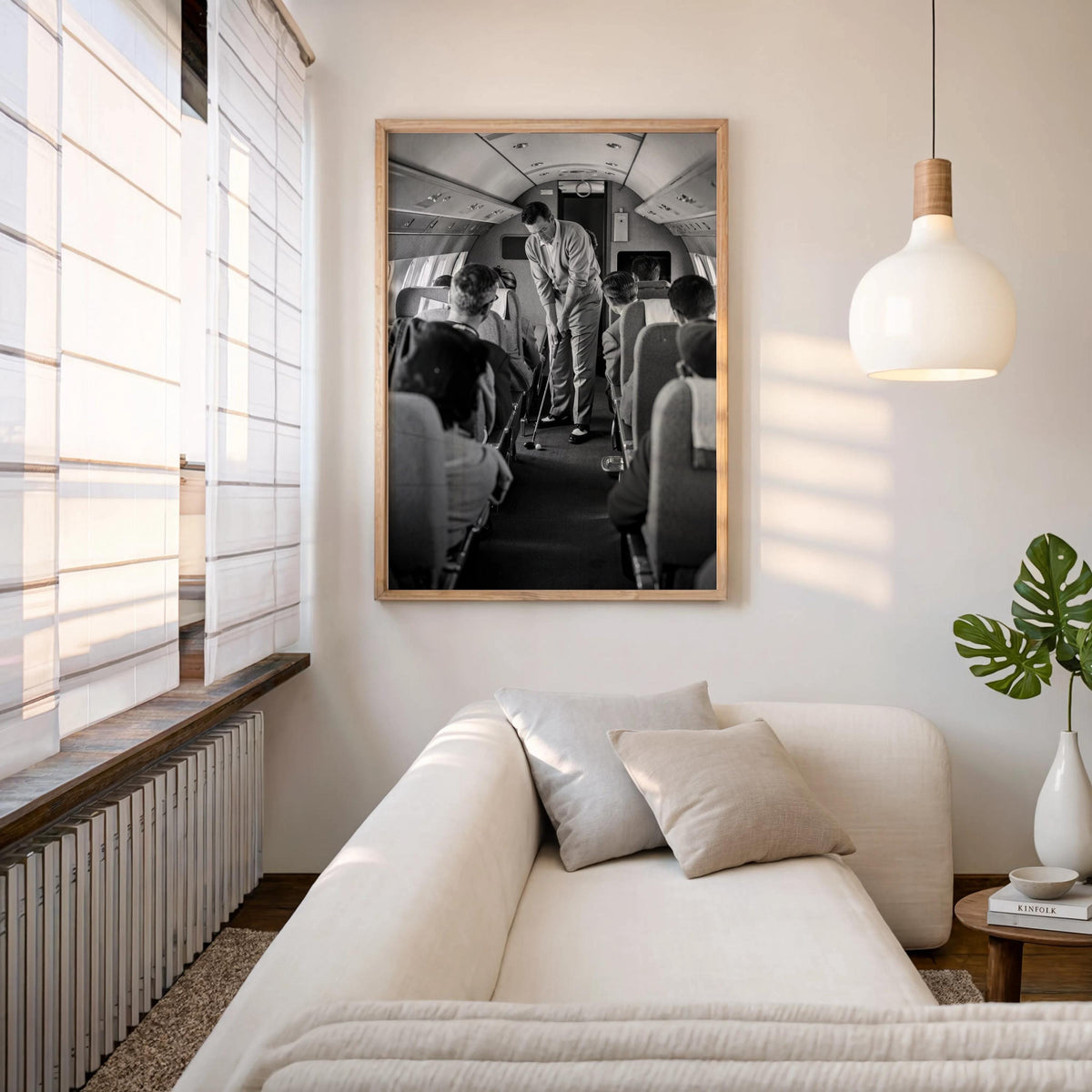 Funny Golf Wall Art, Golfer on Airplane Poster, Vintage Aviation Print, Black and White Travel Decor, Quirky Airline Gift for Golfers