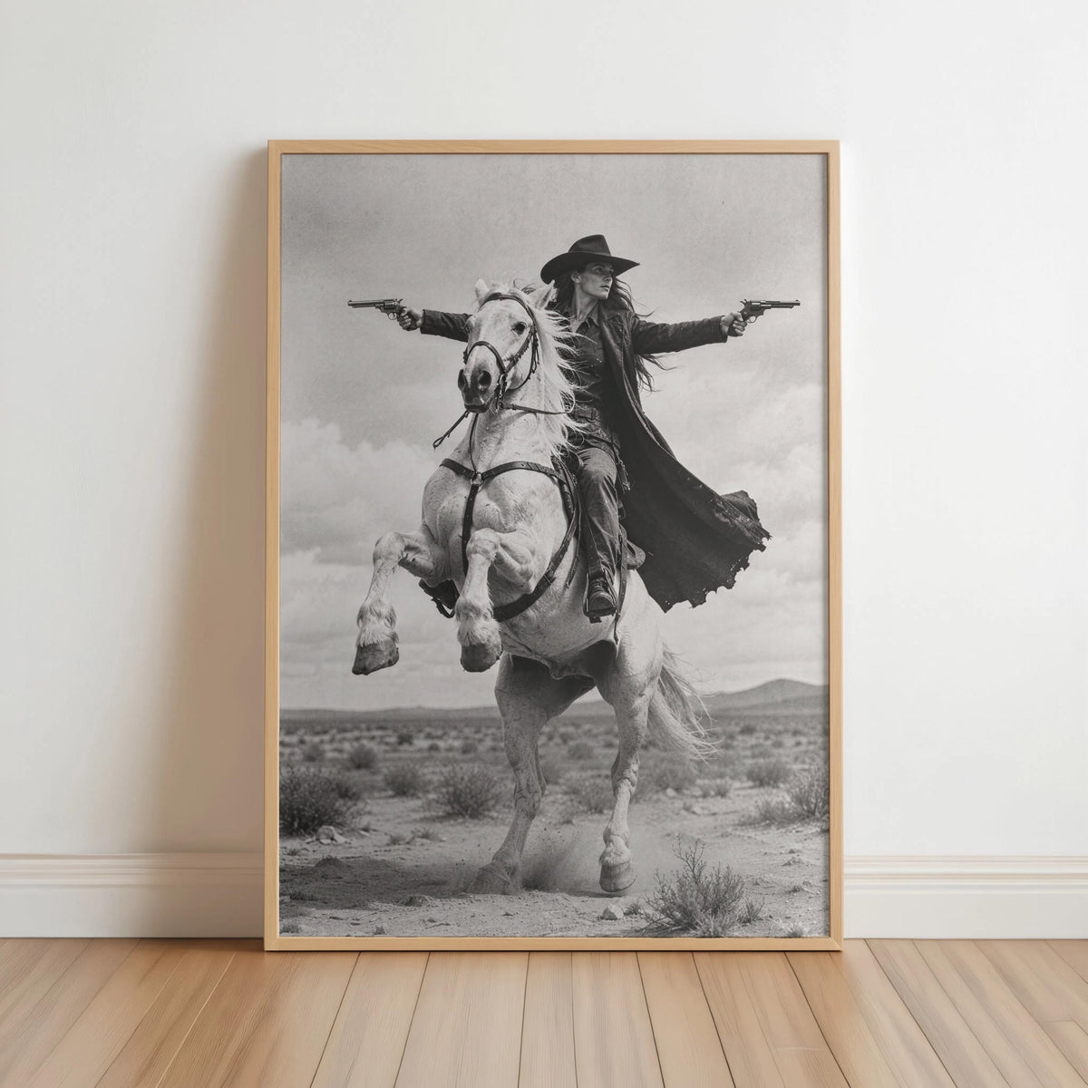 Vintage Western Photography, Cowgirl & Guns Riding Horse Wall Art, Rustic Ranch Decor, American West Print, Female Outlaw Equestrian Poster