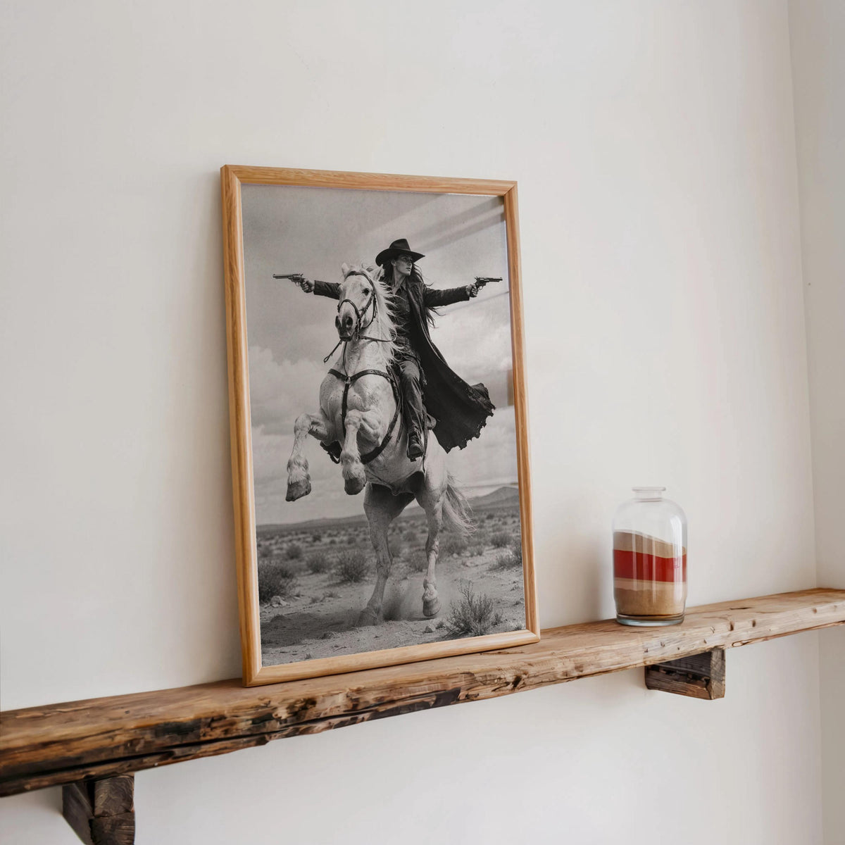 Vintage Western Photography, Cowgirl & Guns Riding Horse Wall Art, Rustic Ranch Decor, American West Print, Female Outlaw Equestrian Poster
