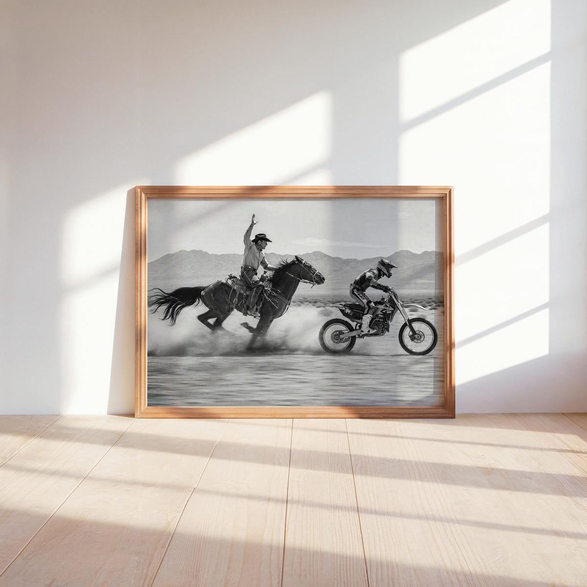Horse VS Dirt Bike Wall Art, Western Motocross Print, Cowboy Racing Motorcycle Poster, Masculine Home Decor, Gift for Boyfriend