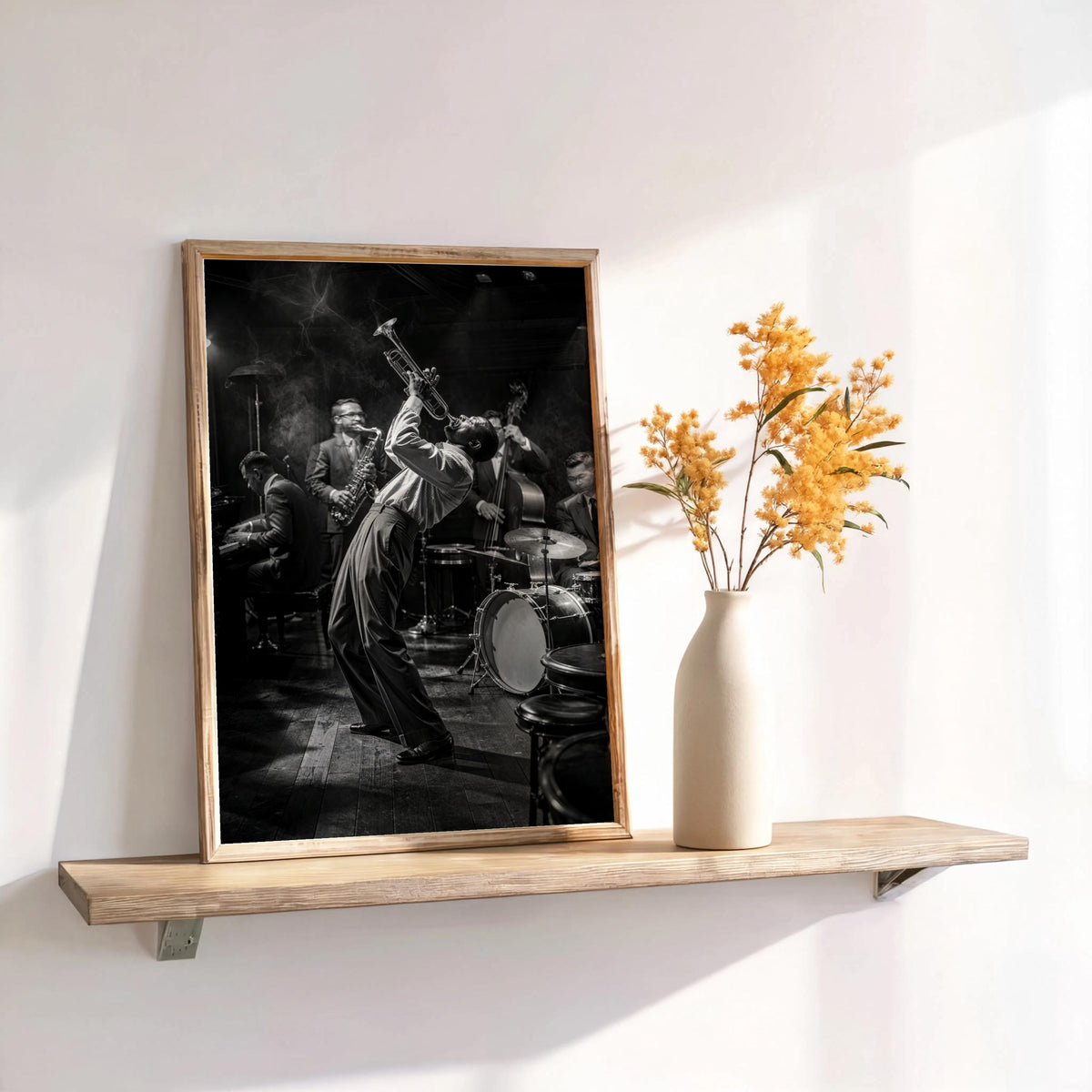 Jazz Club Wall Art, Black & White Music Print, Retro Trumpet Artwork, Vintage Live Band Poster, Black Musician Gift, Afrocentric Bar Decor