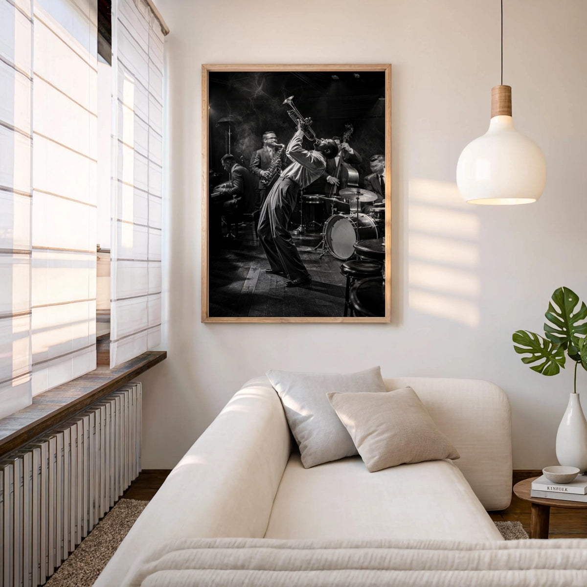 Jazz Club Wall Art, Black & White Music Print, Retro Trumpet Artwork, Vintage Live Band Poster, Black Musician Gift, Afrocentric Bar Decor