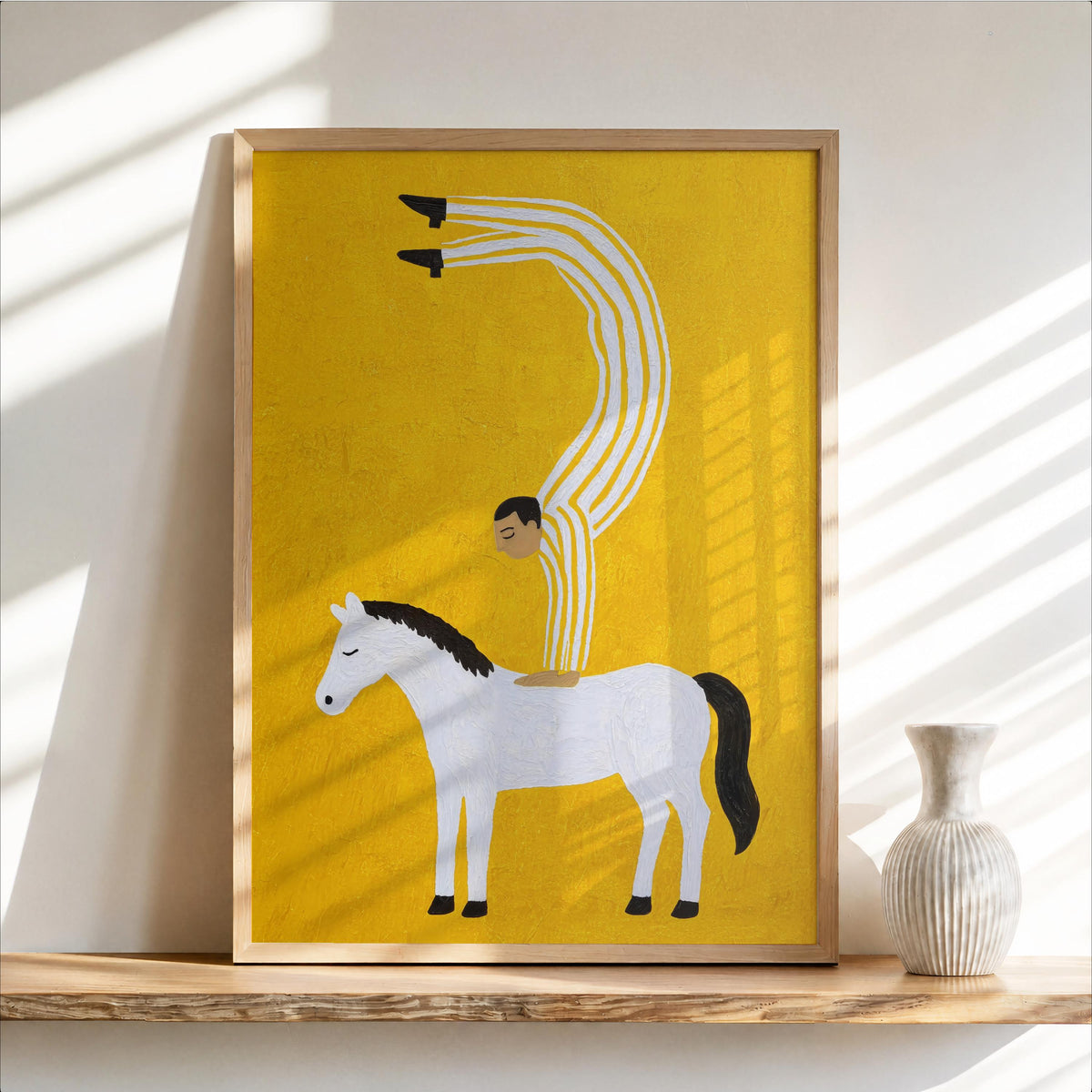 Surreal Circus Art Print, Acrobat Handstand on Horse Wall Decor, Vibrant Abstract Poster, Cute Striped Folk Illustration, Equestrian Gift