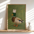 Funny Mallard Duck Bathroom Wall Art Print, Quirky Restroom Decor, Surreal Bird with Toilet Paper Hat Poster, Humorous Farm Animal Gift
