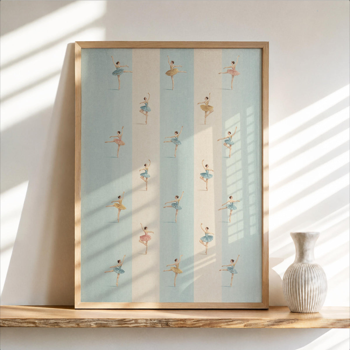 Vintage Pastel Ballet Art Print, Striped Ballerina Pattern Wall Decor, Cute Pink Nursery Poster, Coquette Aesthetic Dancer Gift