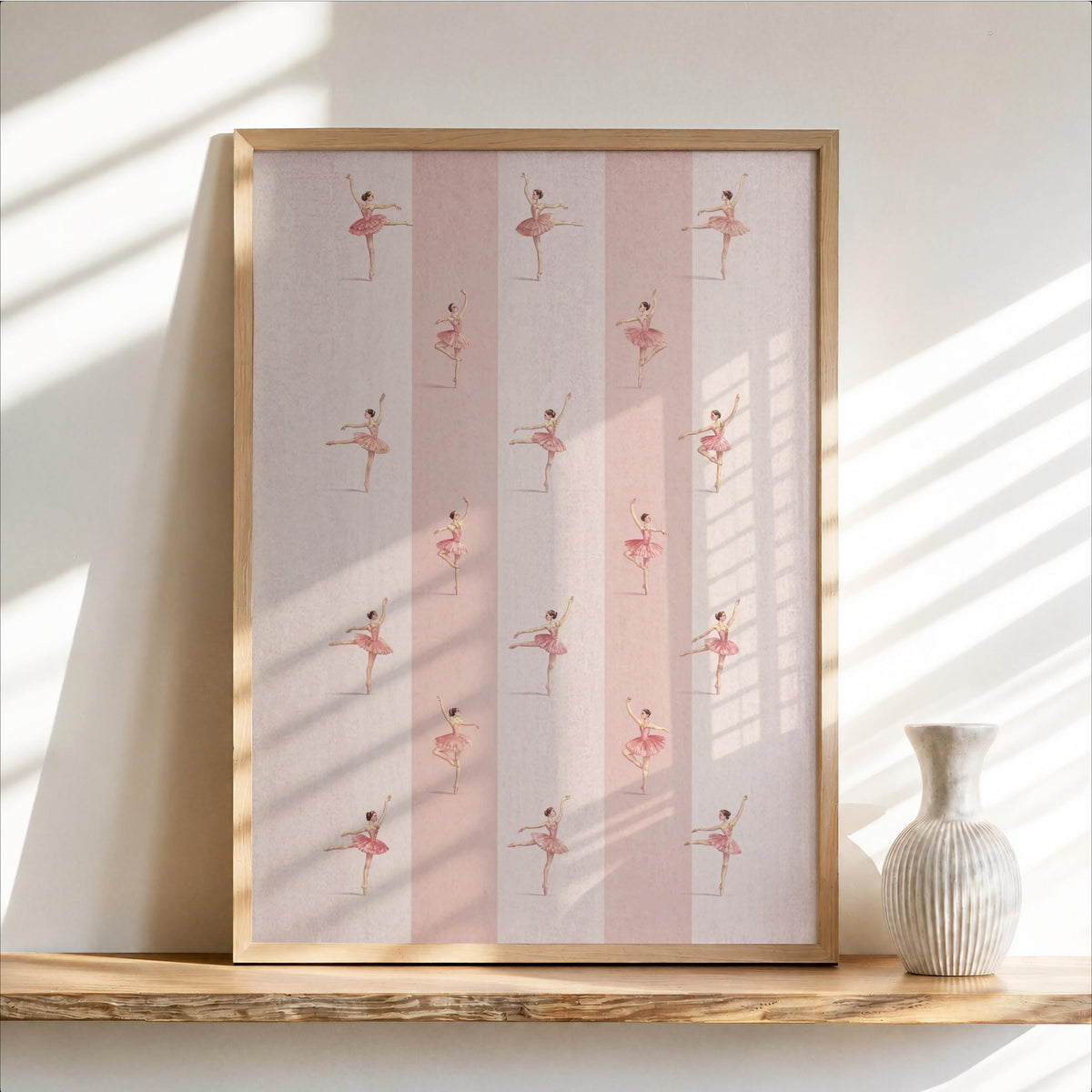 Vintage Pastel Ballet Art Print, Striped Ballerina Pattern Wall Decor, Cute Pink Nursery Poster, Coquette Aesthetic Dancer Gift