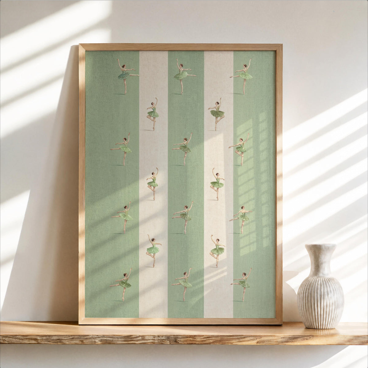 Vintage Pastel Ballet Art Print, Striped Ballerina Pattern Wall Decor, Cute Pink Nursery Poster, Coquette Aesthetic Dancer Gift
