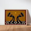 Southwestern Musicians Print, Mexican Folk Art Painting, Mariachi Trumpet Players Canvas, Checkered Cultural Print, Latin Culture Decor Gift