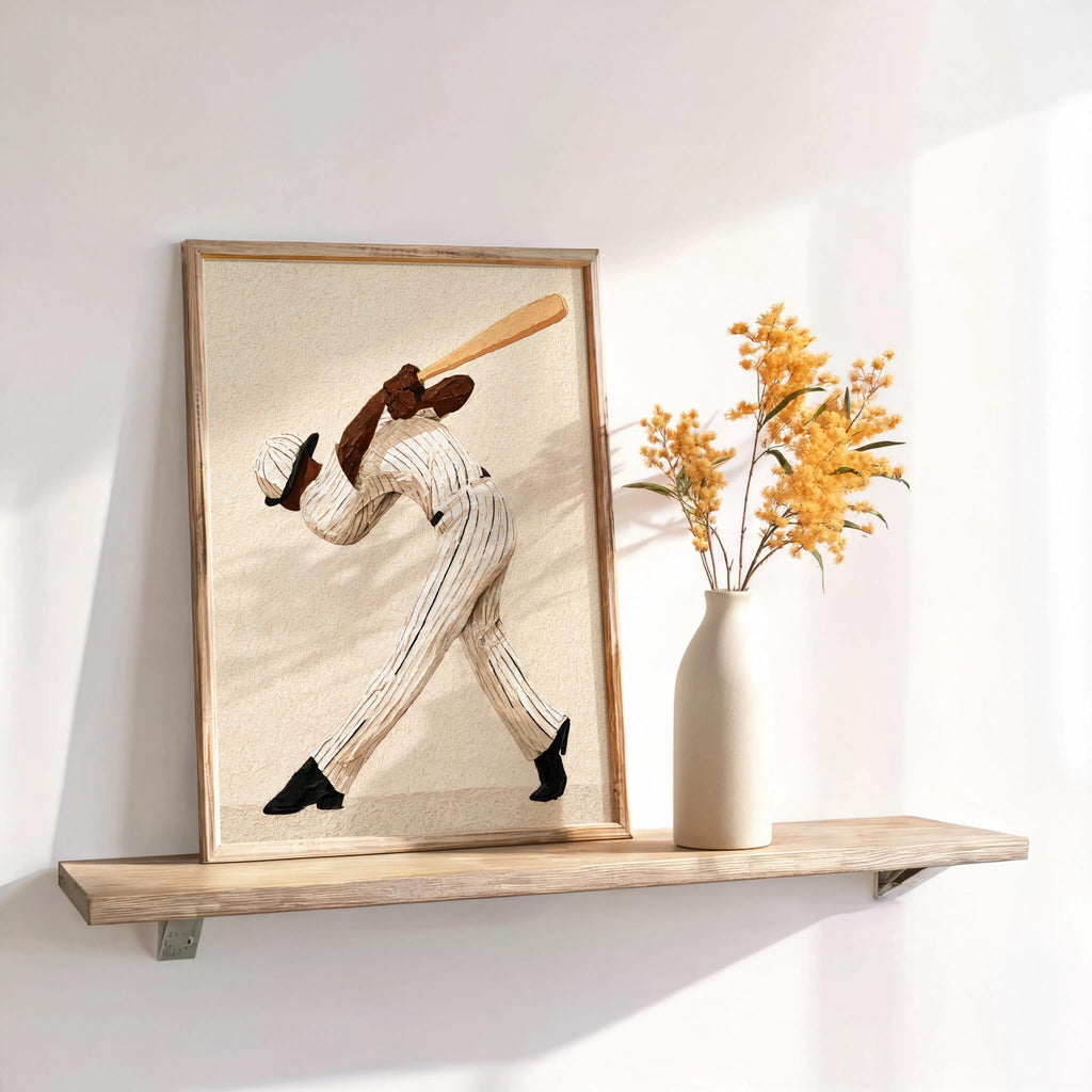 Abstract Baseball Player Wall Art, African American Athlete Poster, Surreal Boys Room Decor, Baseball Batter Game Room Gift