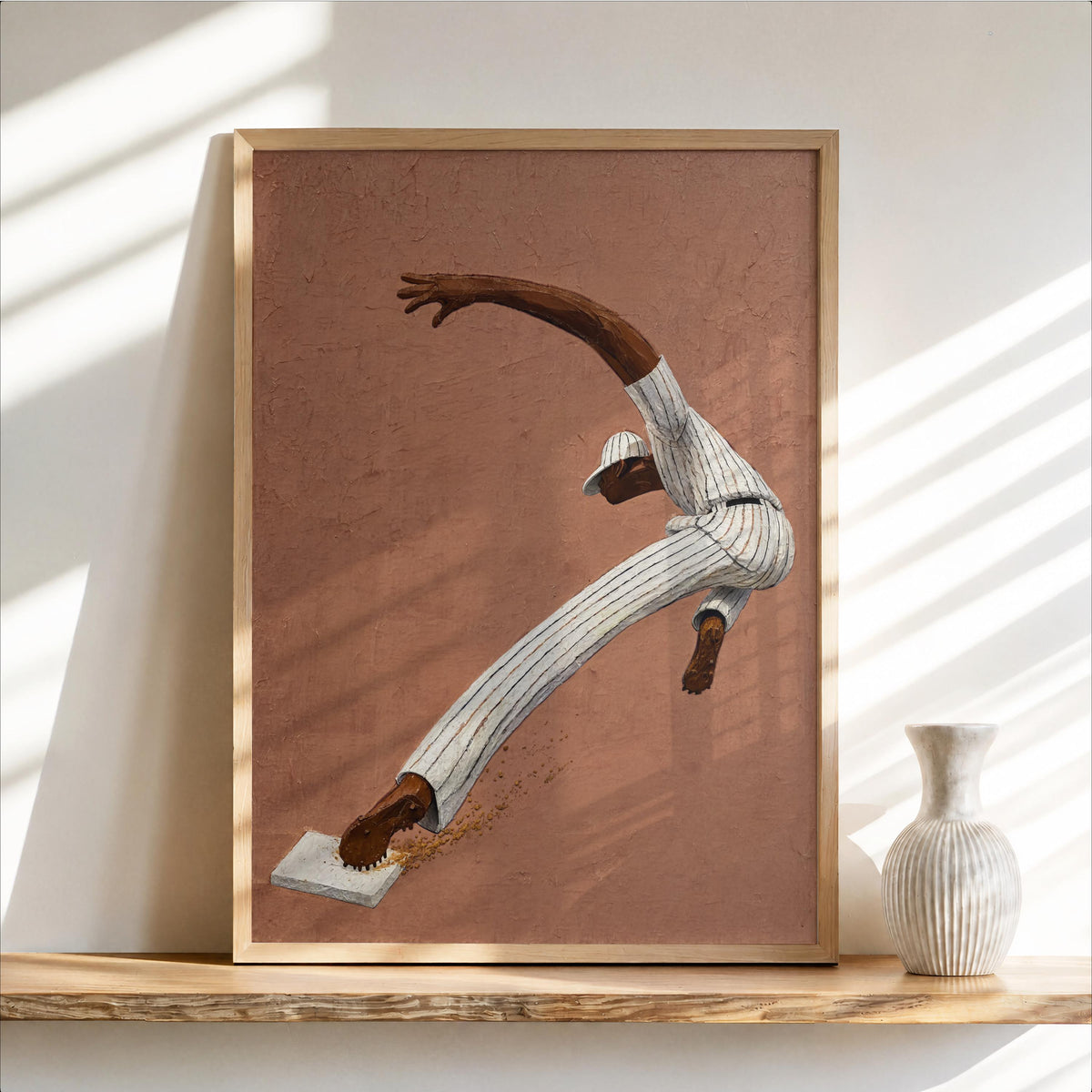 Vintage Baseball Slide Wall Art, Athletic Player Poster Print, Afrocentric Sports Decor, Dynamic Game Room Gift