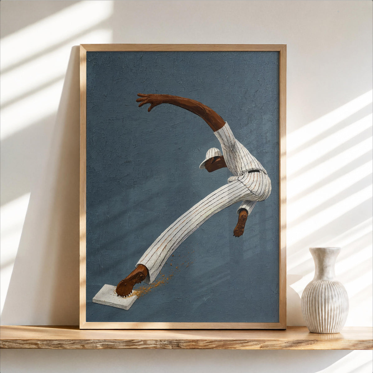 Vintage Baseball Slide Wall Art, Athletic Player Poster Print, Afrocentric Sports Decor, Dynamic Game Room Gift