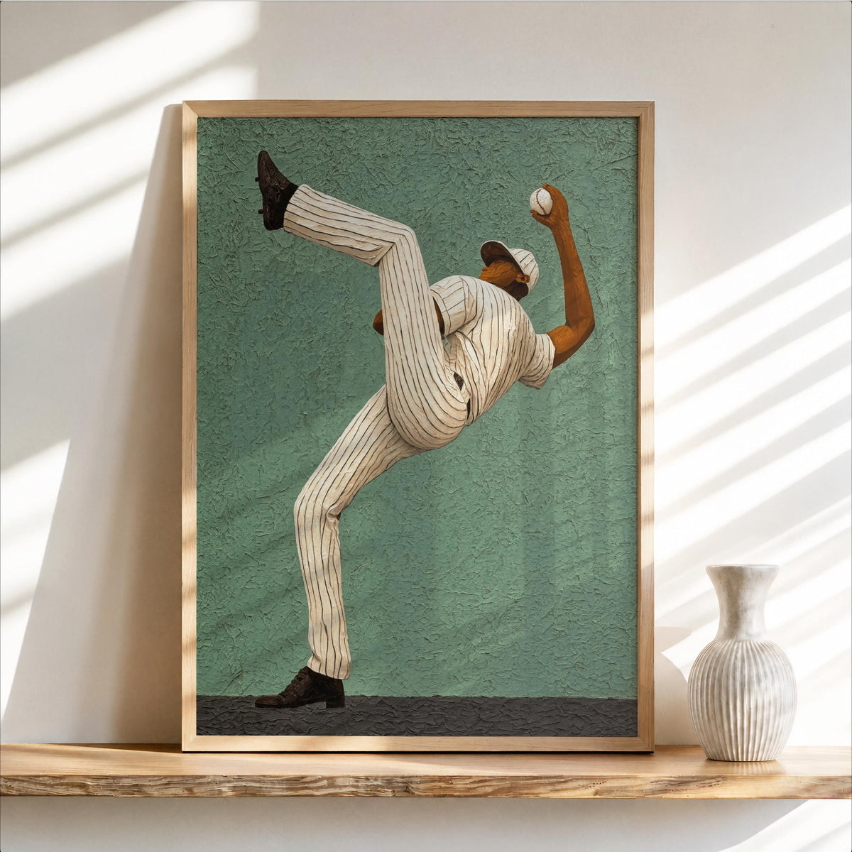 Afrocentric Baseball Pitcher Art Print: Vintage Pinstripe Athlete Sports Wall Decor, Dynamic Game Room Poster, Boys Room Painting