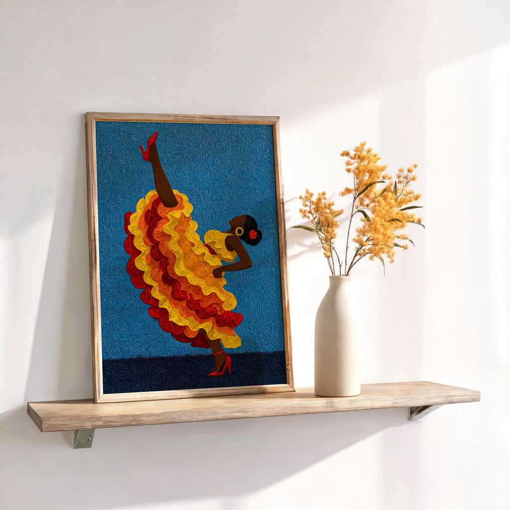 Salsa Dance Wall Art, Colorful Latin Dancer Print, Bold Feminine Poster, Vibrant Afrocentric Latina Decor for Eclectic Maximalist Homes