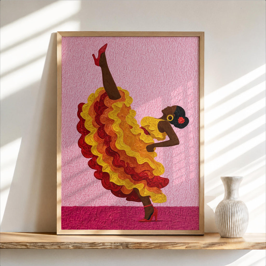 Salsa Dance Wall Art, Colorful Latin Dancer Print, Bold Feminine Poster, Vibrant Afrocentric Latina Decor for Eclectic Maximalist Homes