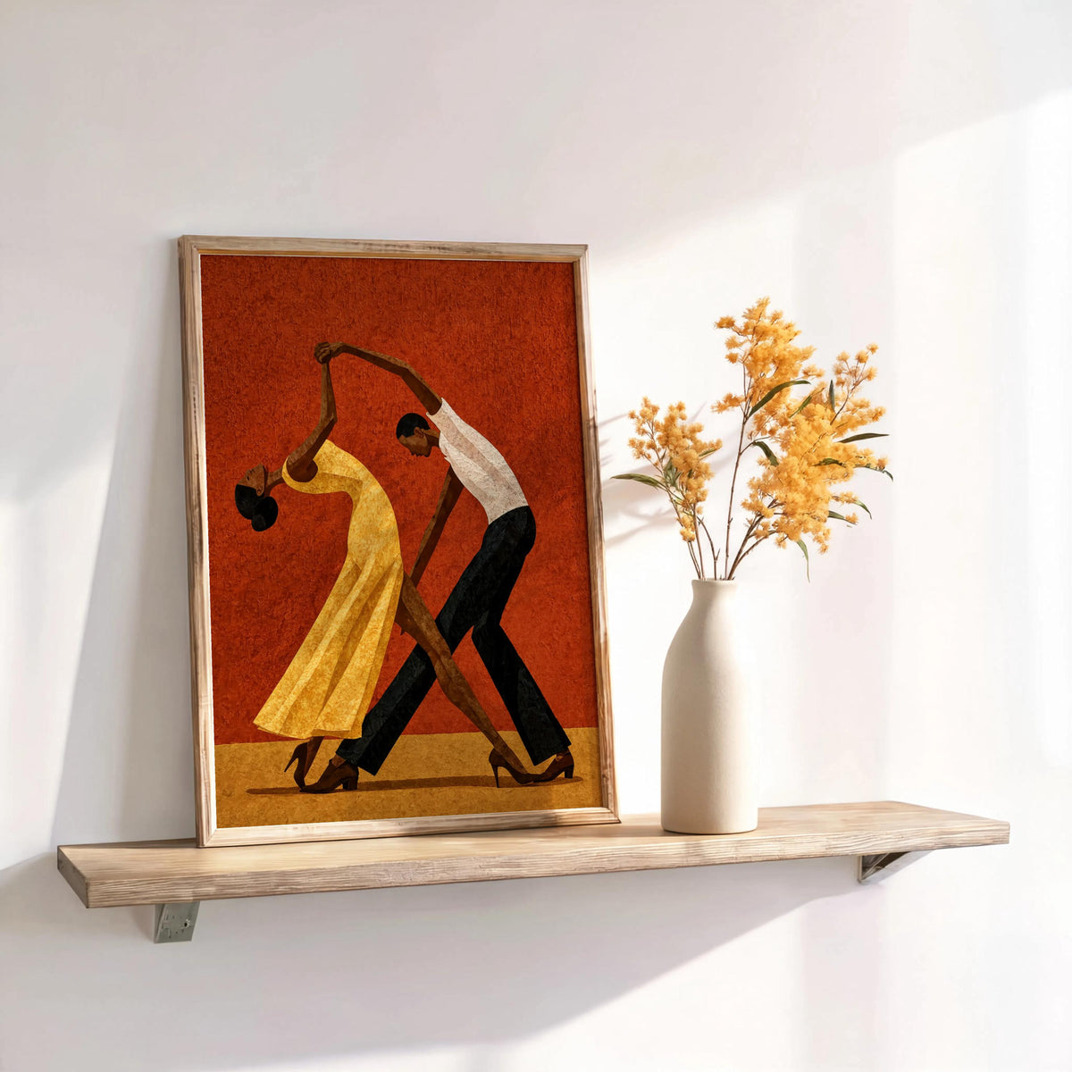 Latin Salsa Couple Wall Art, Passionate Dancing Print, Elegant Red Dress Artwork, Abstract Dance Lovers Gift, Vibrant Contemporary Poster