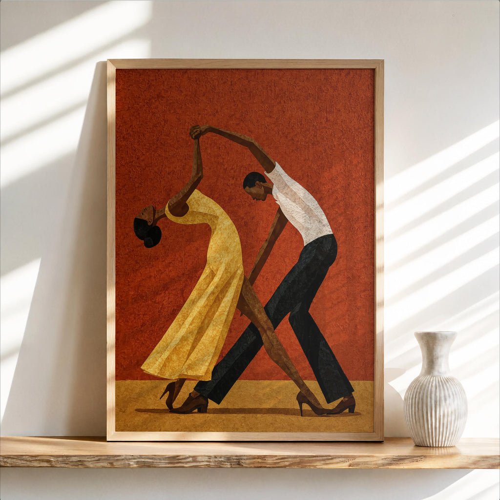 Latin Salsa Couple Wall Art, Passionate Dancing Print, Elegant Red Dress Artwork, Abstract Dance Lovers Gift, Vibrant Contemporary Poster