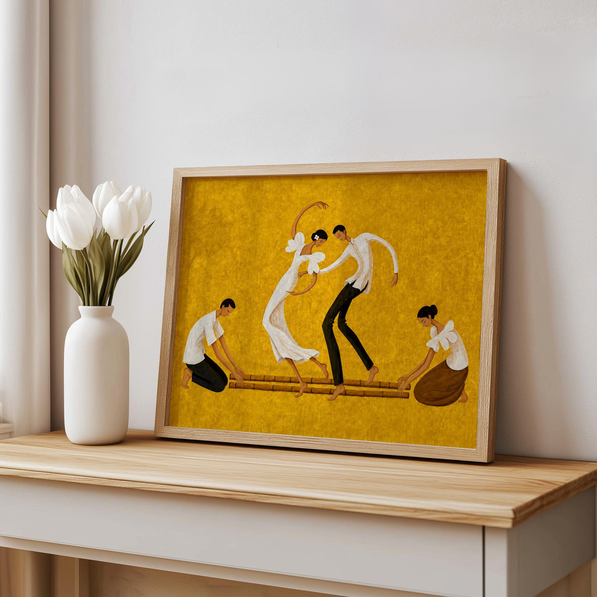 Filipino Tinikling Dance Wall Art, Traditional Bamboo Dancers Print, Philippines Cultural Pinoy Heritage Home Decor, Filipina woman Gift