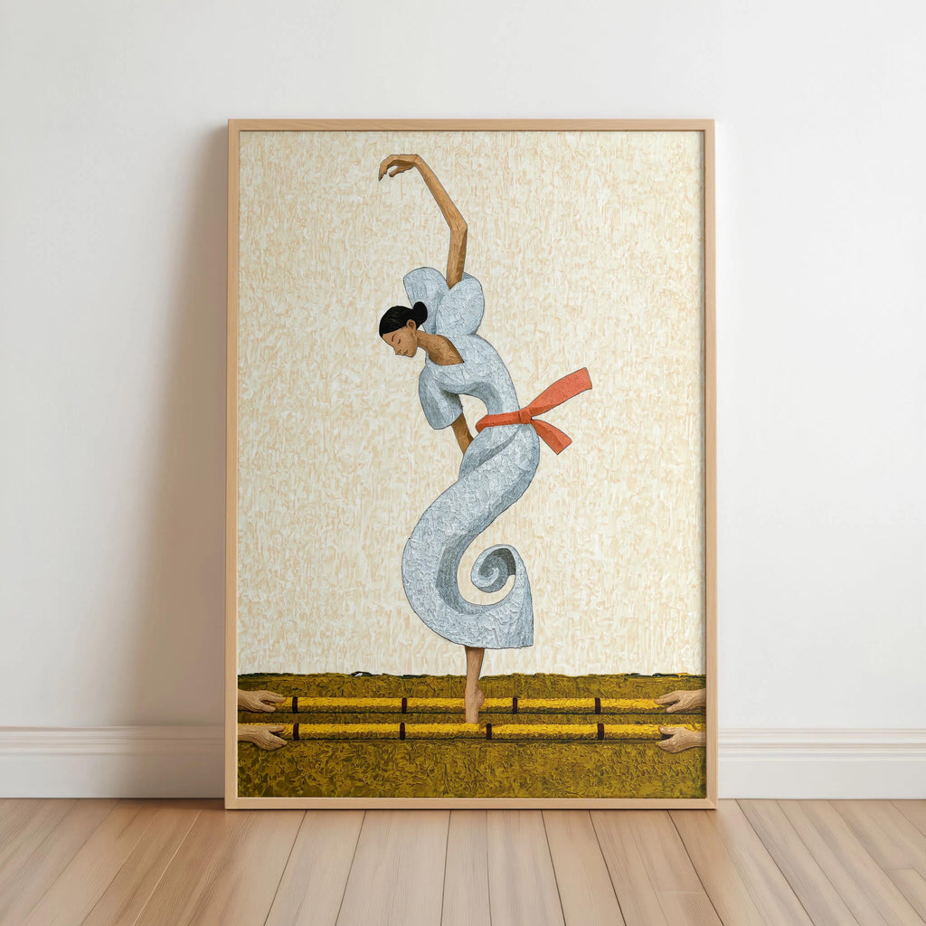 Filipina Woman Dancing Tinikling Poster, Traditional Bamboo Dance Print, Philippines Cultural Heritage Fine Art,  Vibrant Asian Ballerina