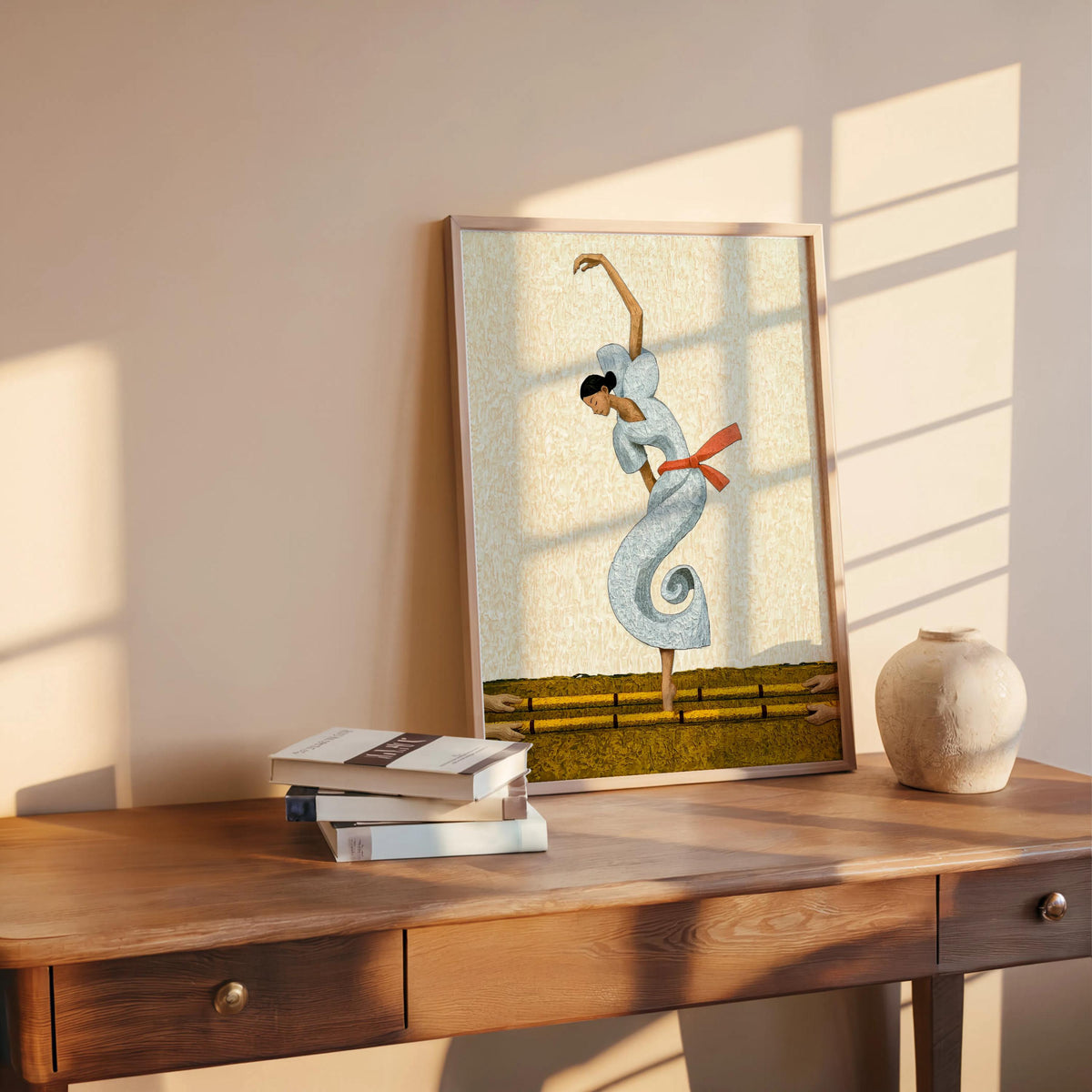Filipina Woman Dancing Tinikling Poster, Traditional Bamboo Dance Print, Philippines Cultural Heritage Fine Art,  Vibrant Asian Ballerina