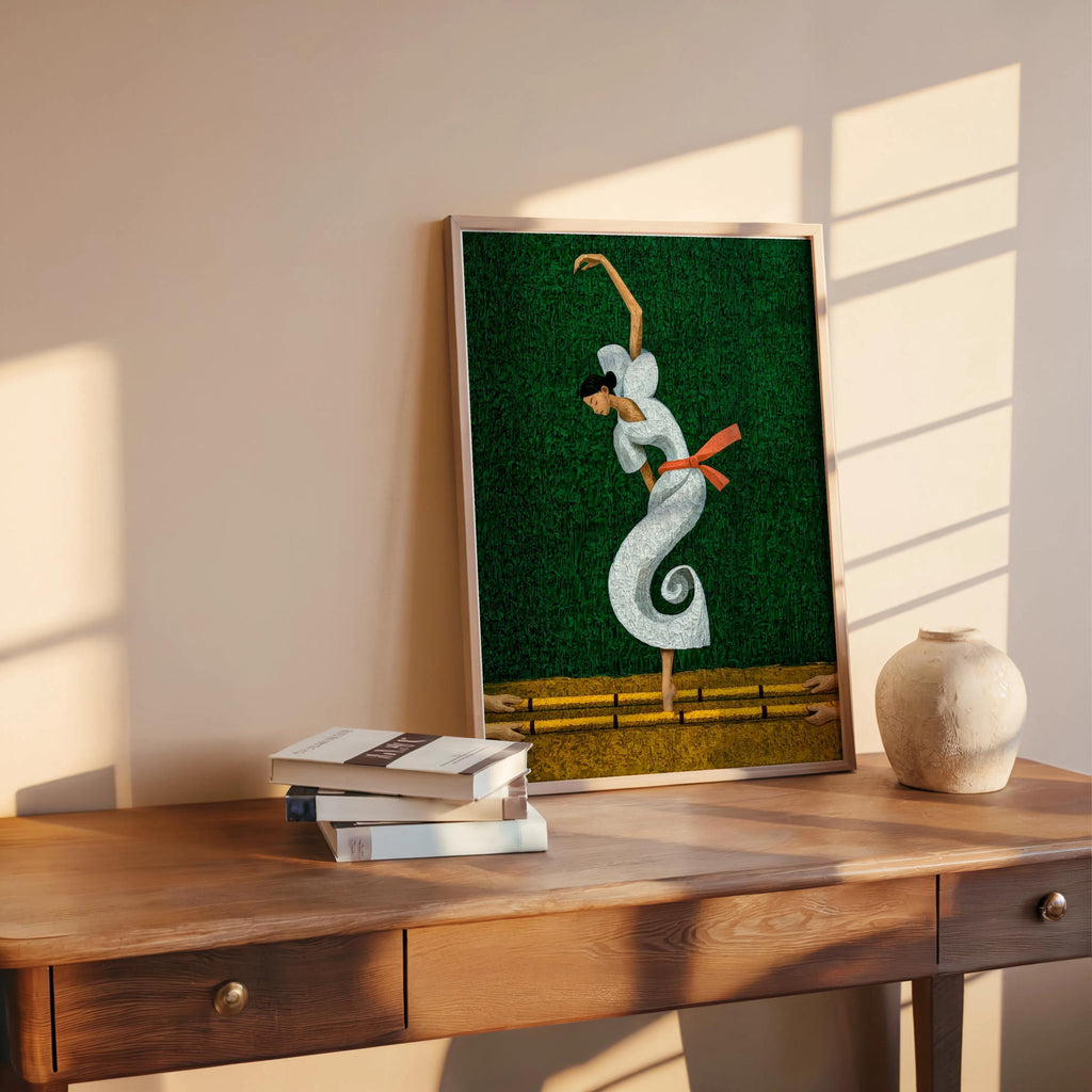 Filipina Woman Dancing Tinikling Poster, Traditional Bamboo Dance Print, Philippines Cultural Heritage Fine Art,  Vibrant Asian Ballerina