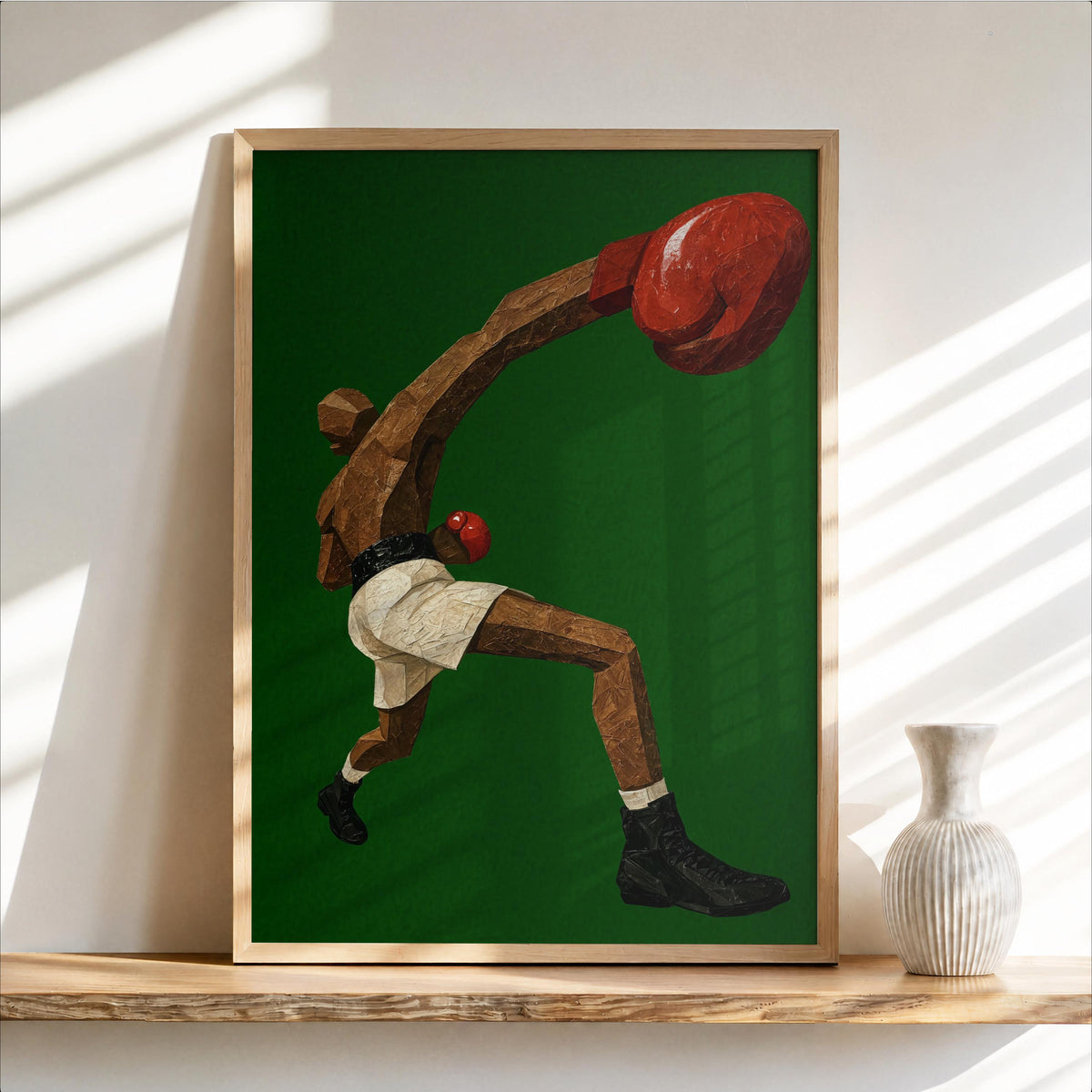 Abstract Boxing Wall Art, Vintage Boxer Poster, Retro Sports Print, Afrocentric Fighter Decor, Boxing Fan Gift, Masculine Surreal Painting