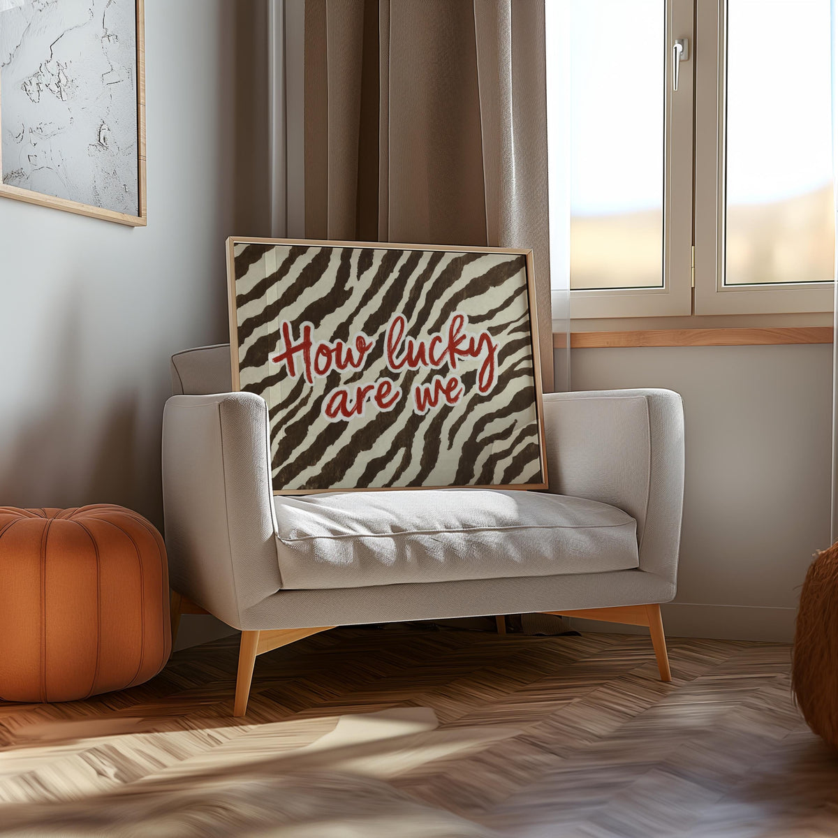 How Lucky Are We Trendy Zebra Wall Art, Preppy Quote Illustration, Red Typography Poster, Western Cowgirl Aesthetic, Animal Print Room Decor
