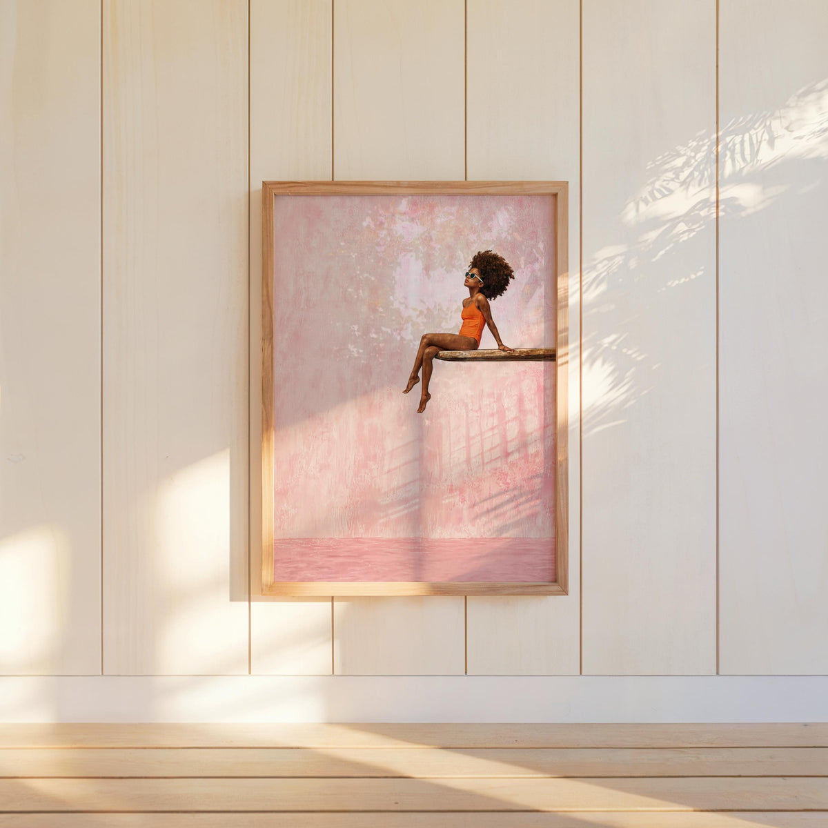 Black Girl Swimming Pool Art Print, Afrocentric Summer Wall Decor, Vibrant Diving Board Painting Poster, Minimalist Afro Hair Pop Art