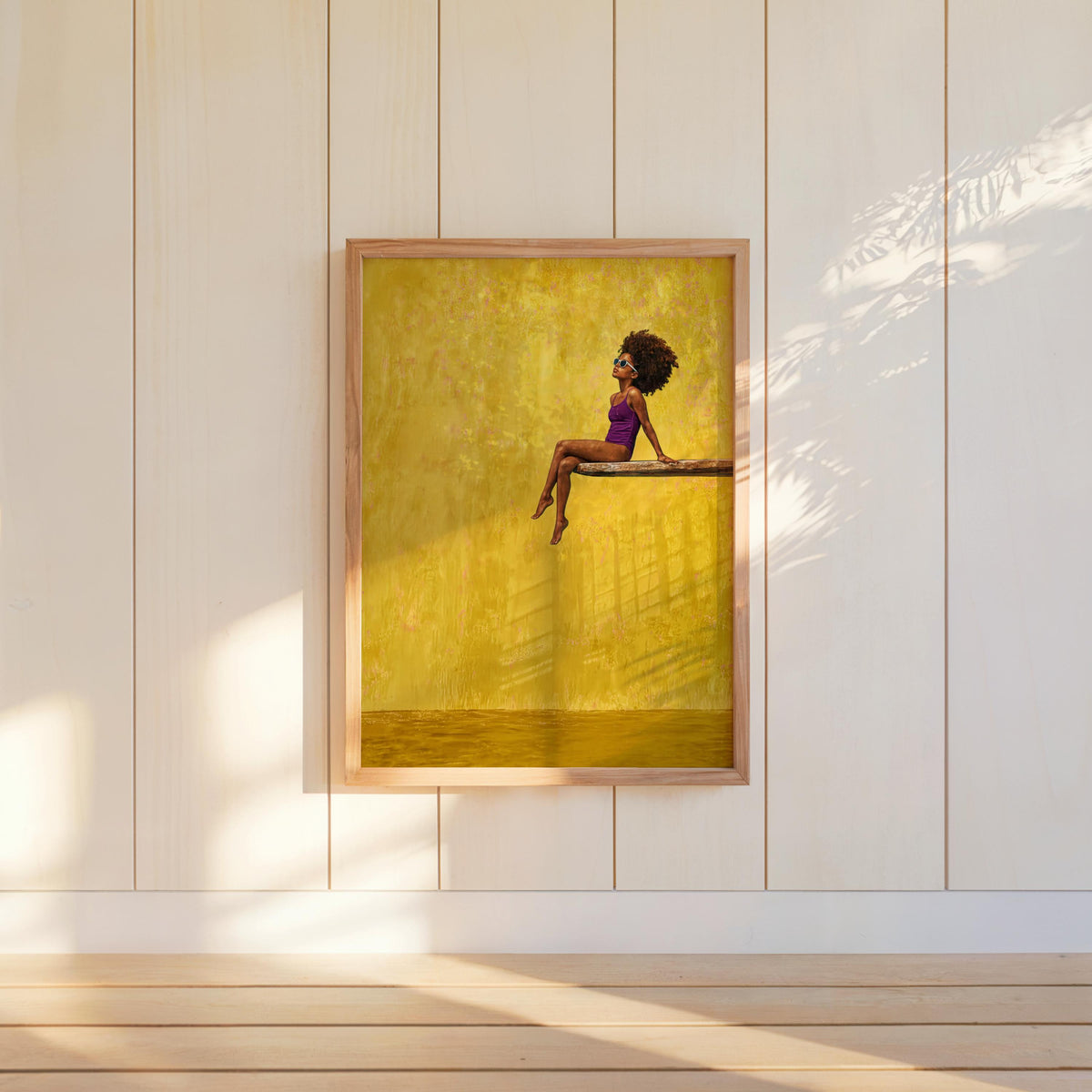 Black Girl Swimming Pool Art Print, Afrocentric Summer Wall Decor, Vibrant Diving Board Painting Poster, Minimalist Afro Hair Pop Art