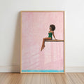 Afrocentric Poolside Wall Art, Black Woman on Diving Board Print, Vibrant Beach Summer Decor, Minimalist Pop Art Poster, Afro Hair Decor