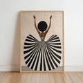 Black Woman in Striped Dress Art Print, Afrocentric Dancer Wall Decor, Vibrant Fashion Poster, Modern Mid Century African American Decor