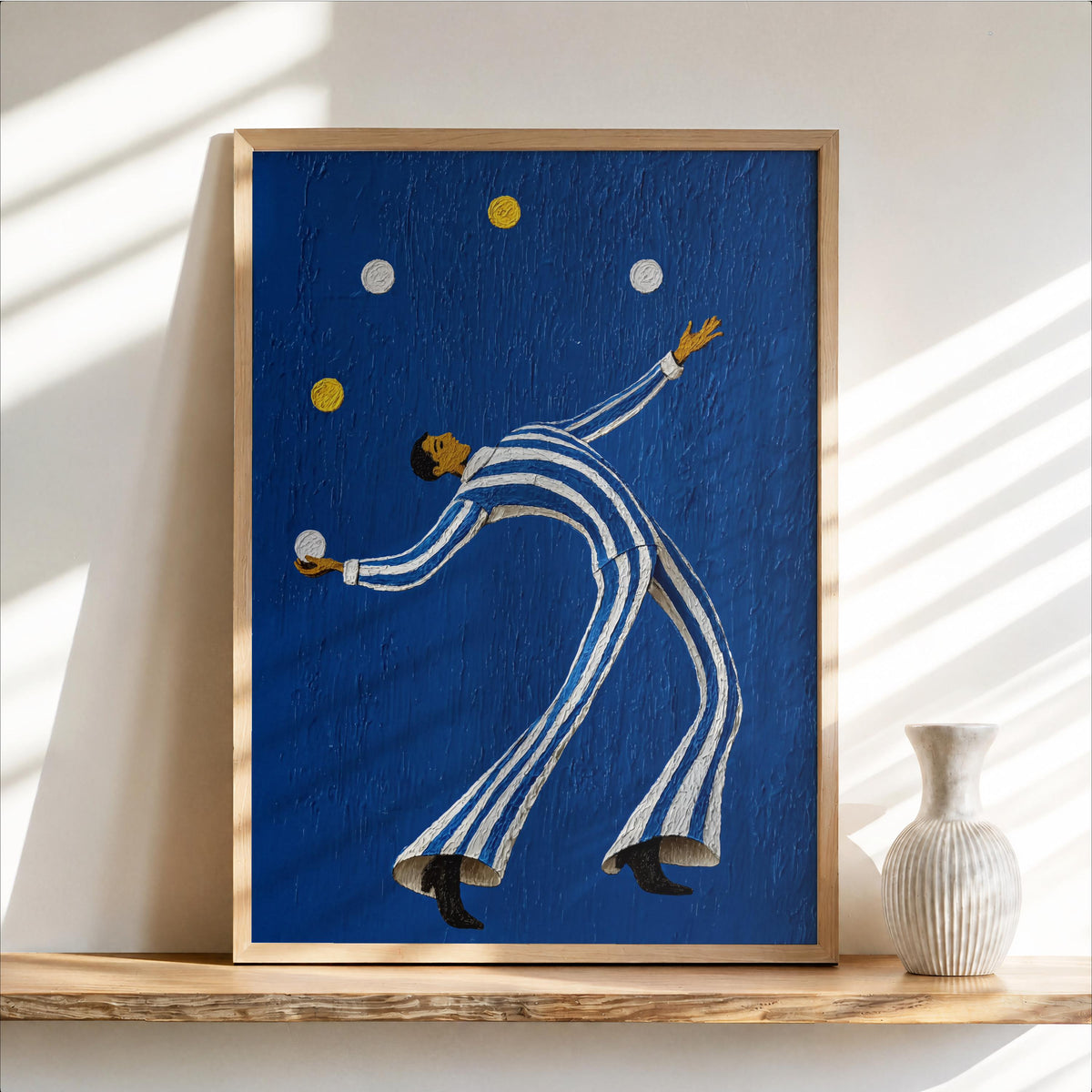 Retro Circus Wall Art, Vintage Juggler Print, Carnival Decor, Juggling Performer Poster, Striped Circus Painting, Playful Nursery Kids Room