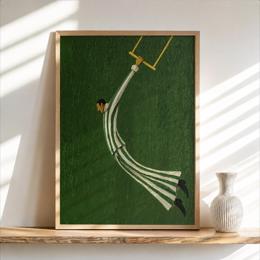 Aerial Acrobat Wall Art, Vintage Surreal Circus Print, Retro Striped Mid Century Painting, Flying Performer Decor, Carnival Poster Gift